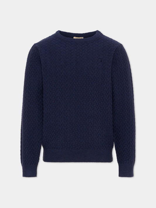 Maglione blu per bambino con logo,Trussardi Junior,TIA26003MA BLUE_NAVAL BLUE NAVAL