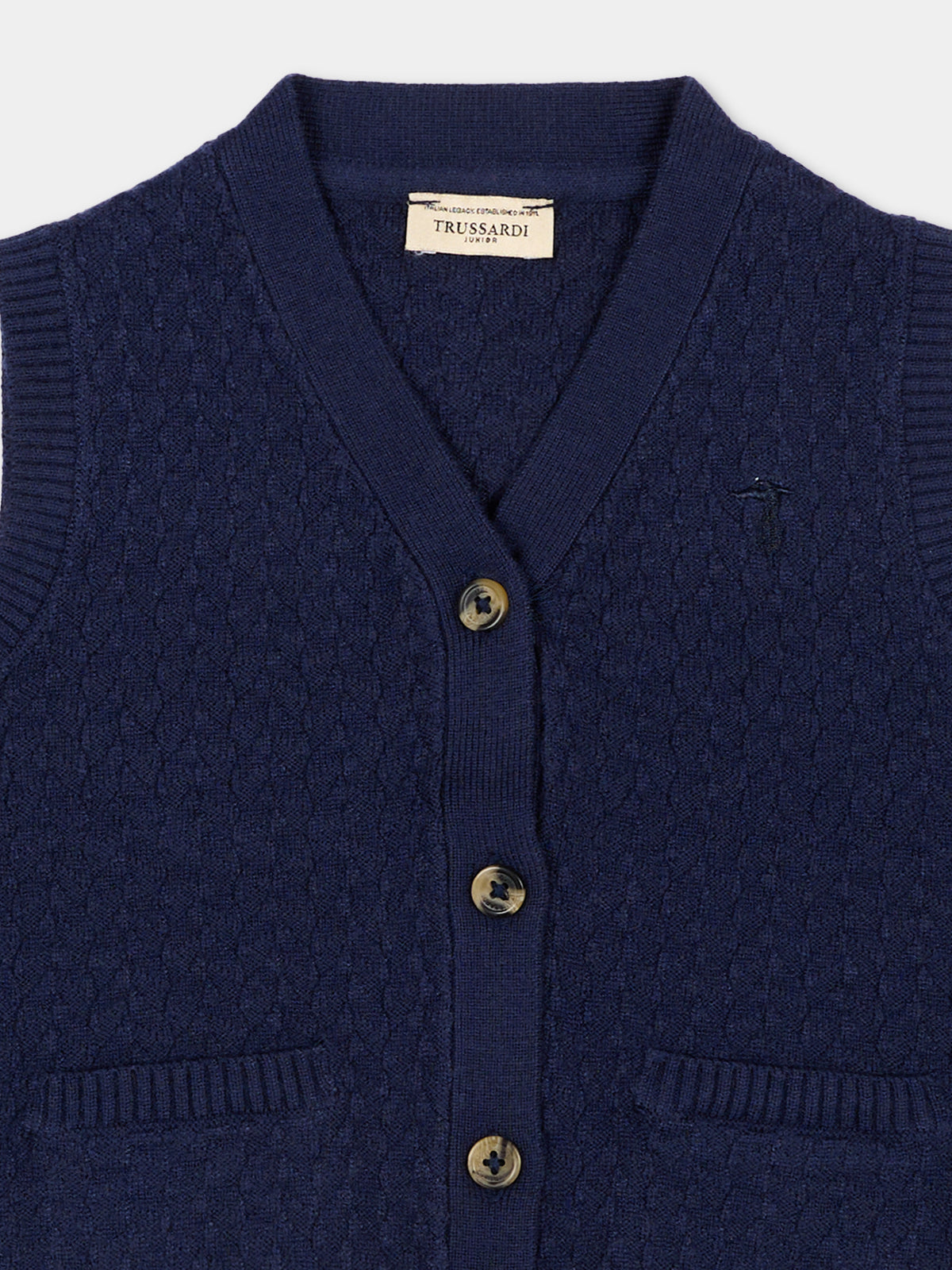 Gilet blu per neonato con logo,Trussardi Junior,TIA26013GL BLUE_NAVAL BLUE NAVAL