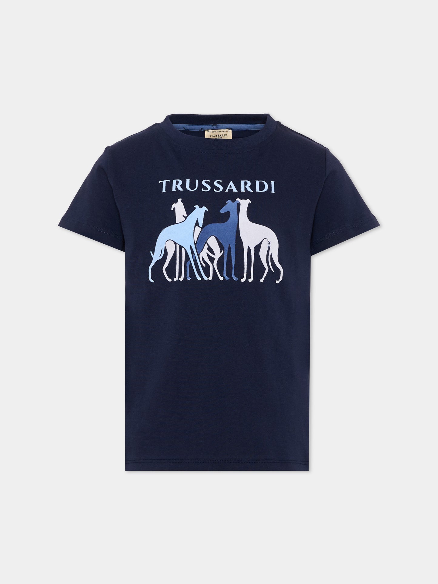 T-Shirt blu per bambino con levrieri,Trussardi Junior,TIA26060TS BLUE_NAVAL BLUE NAVAL
