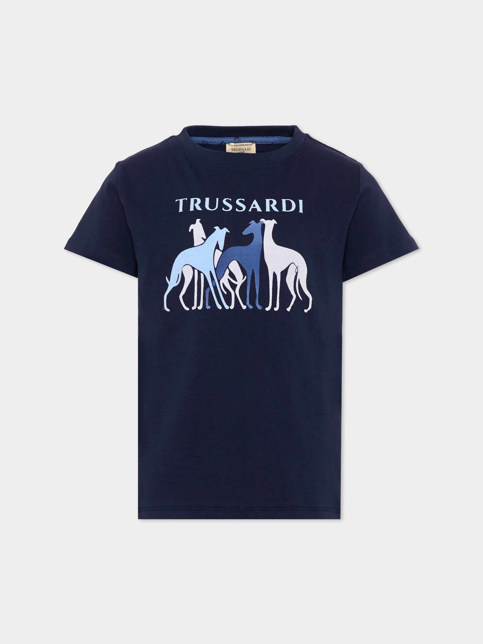 T-Shirt blu per bambino con levrieri,Trussardi Junior,TIA26060TS BLUE_NAVAL BLUE NAVAL