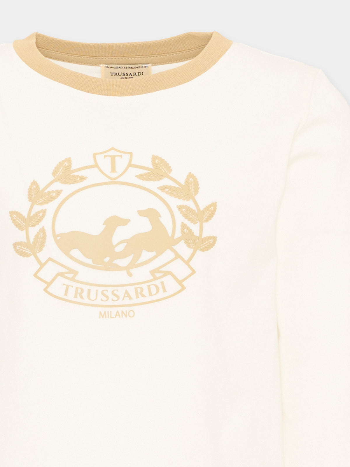 T-Shirt avorio per bambino con logo,Trussardi Junior,TIA26112TS O-WHT/KHAK OFF-WHITE