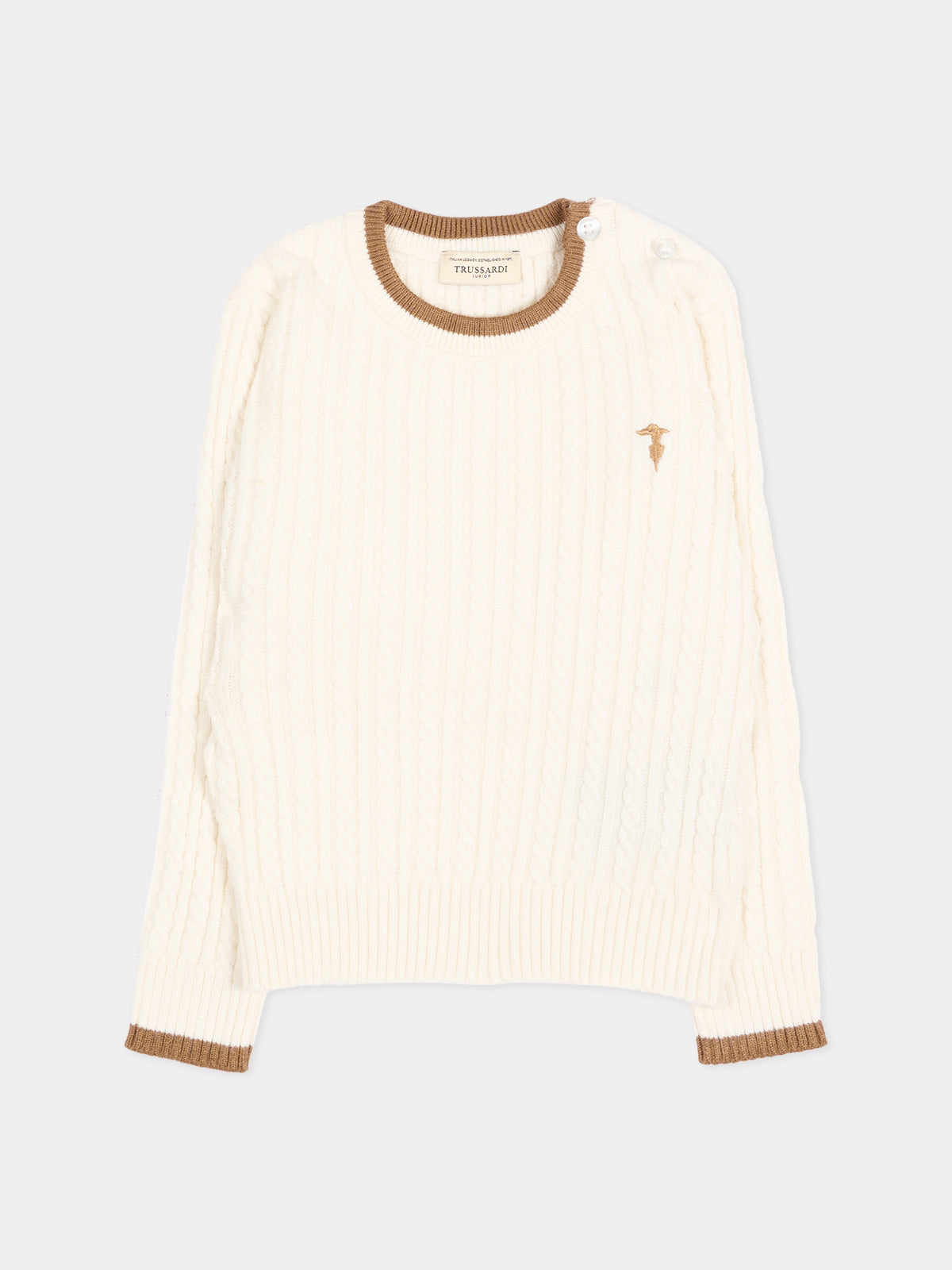 Maglione avorio per neonato con logo,Trussardi Junior,TIA26084MA O-WHITE/C. OFF-WHITE