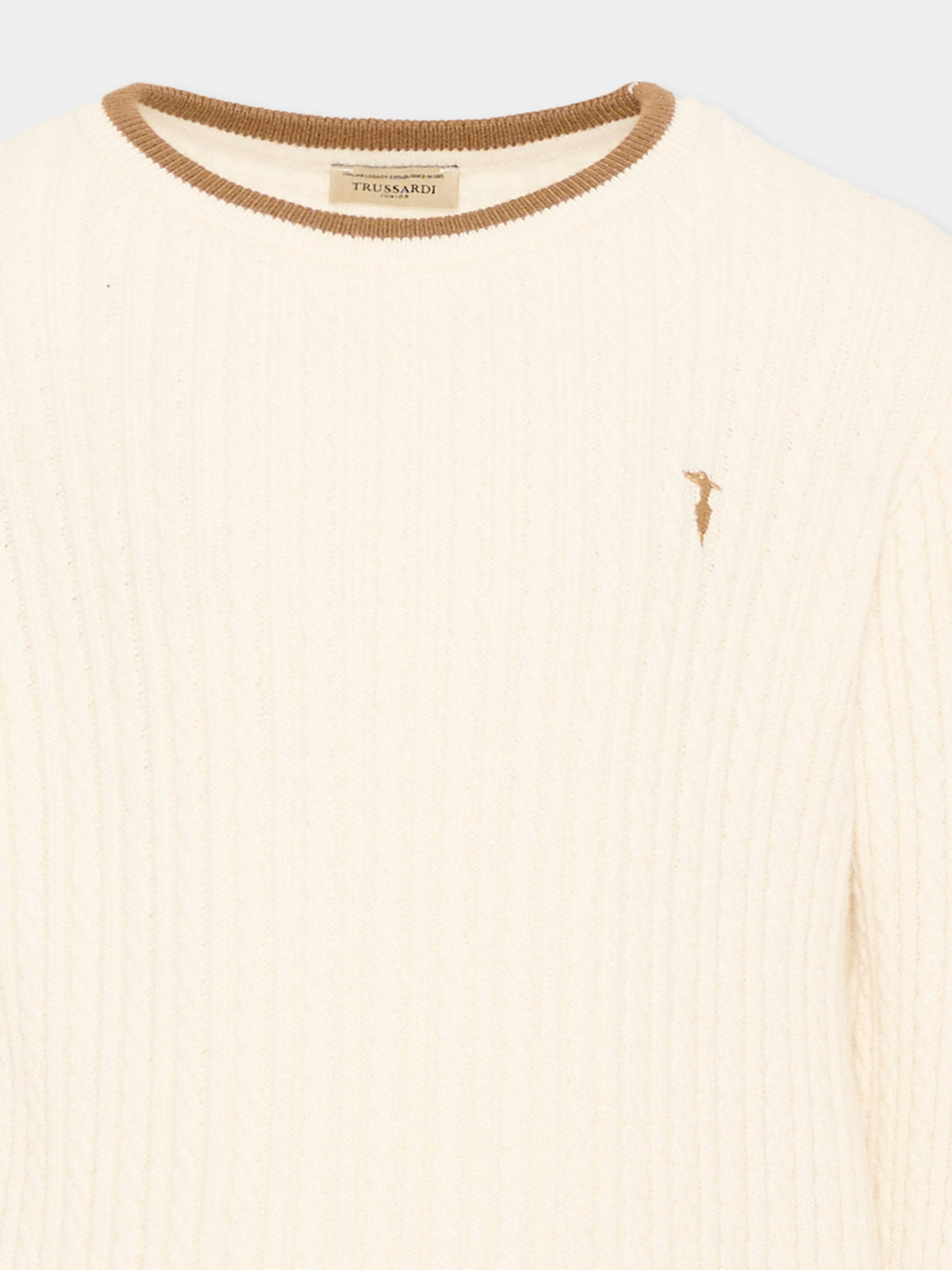 Maglione avorio per bambino con logo,Trussardi Junior,TIA26084MA O-WHITE/C. OFF-WHITE