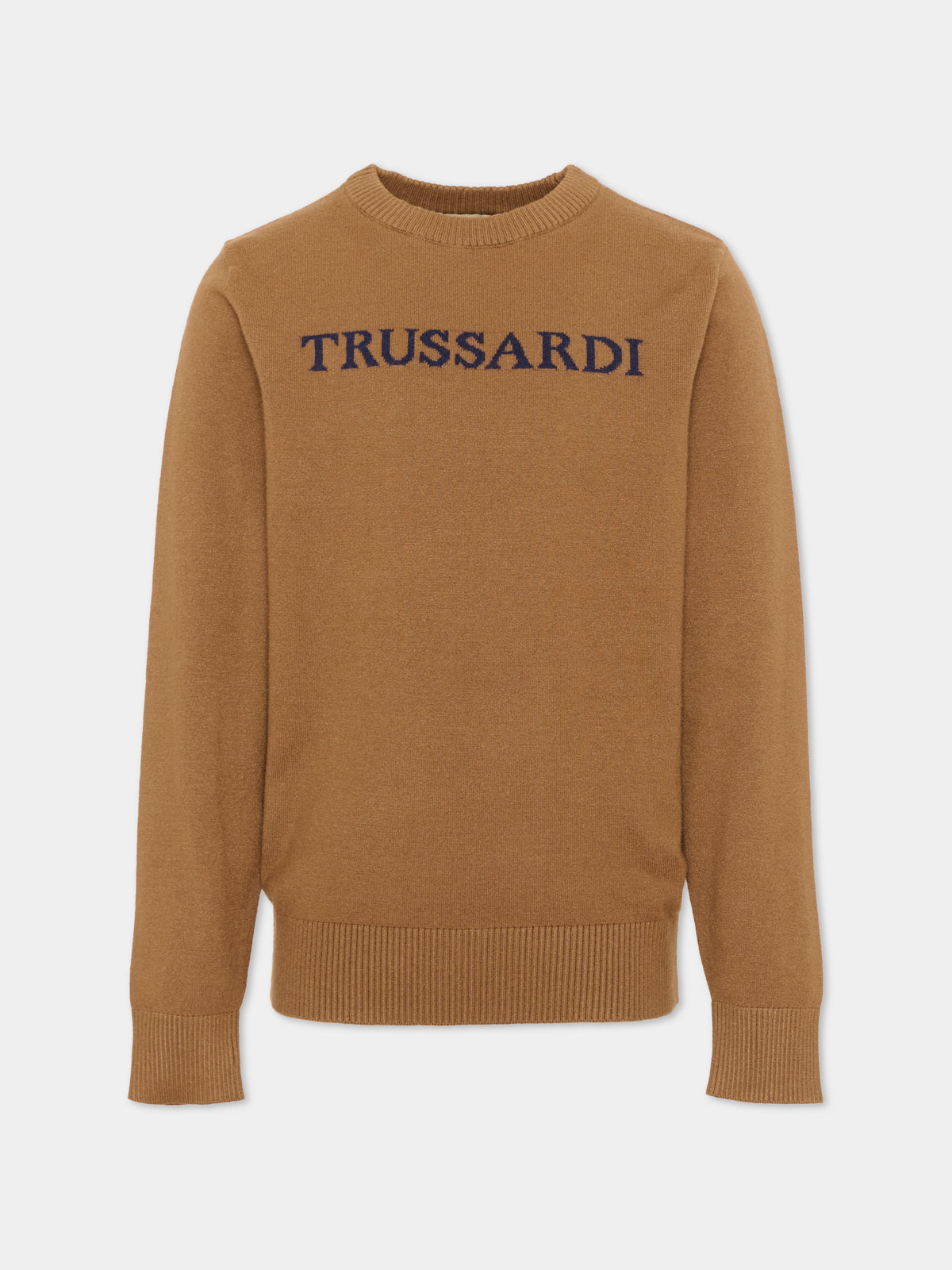 Maglione marrone per bambino con logo,Trussardi Junior,TBA26021MA CAMEL CAMEL
