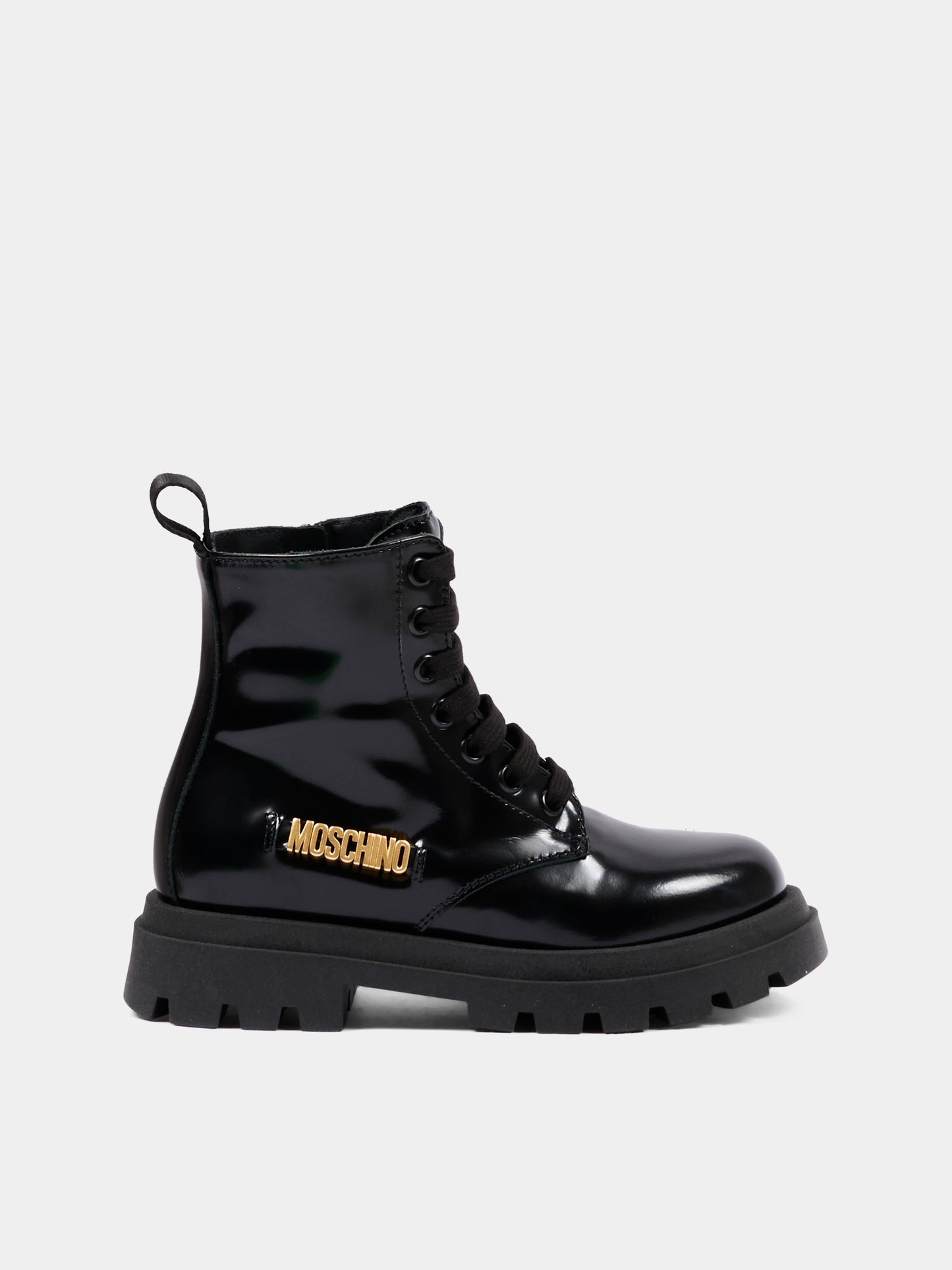 Anfibi neri per bambina con logo,Moschino Kids,84277 VAR1