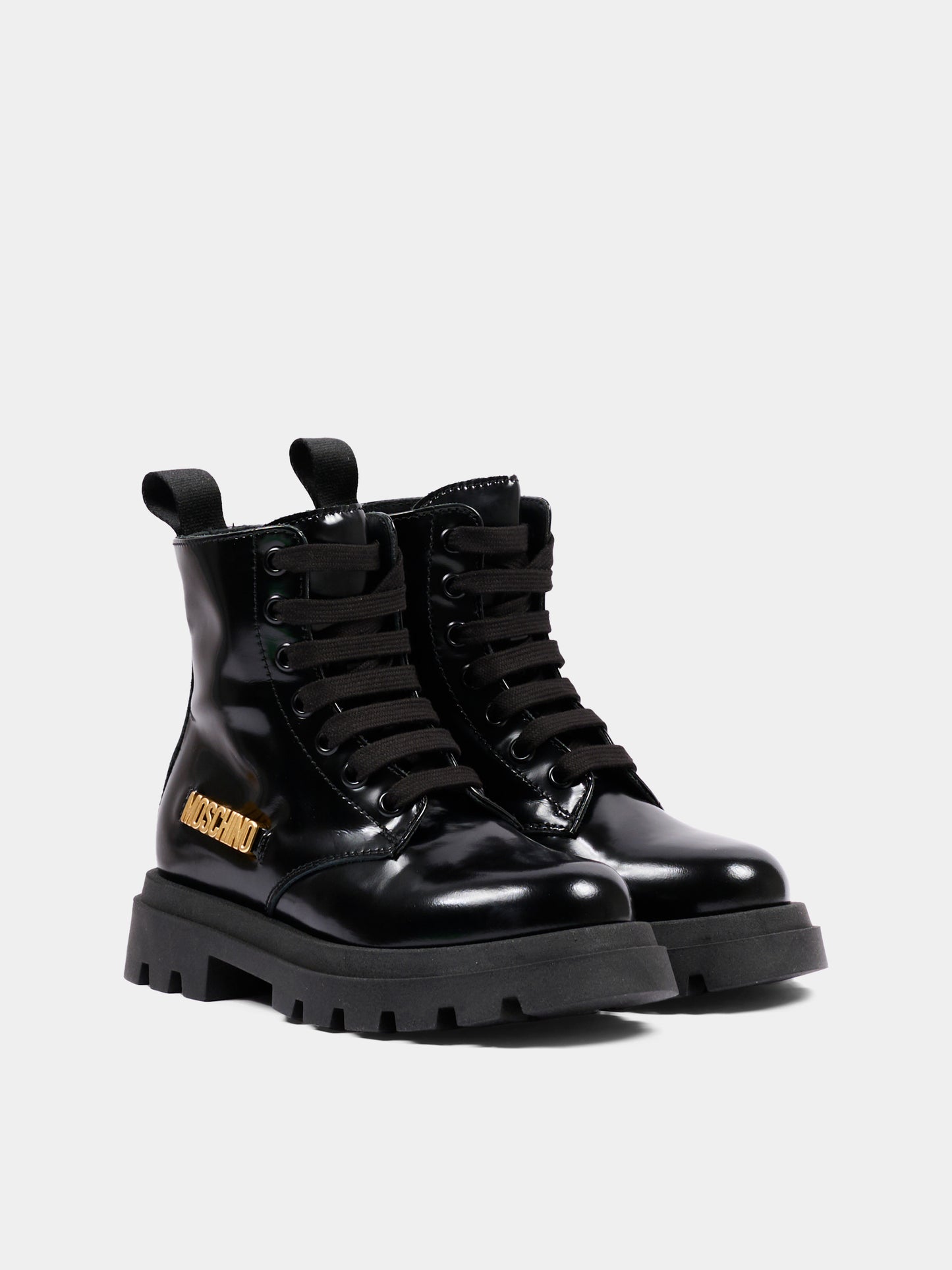 Anfibi neri per bambina con logo,Moschino Kids,84277 VAR1