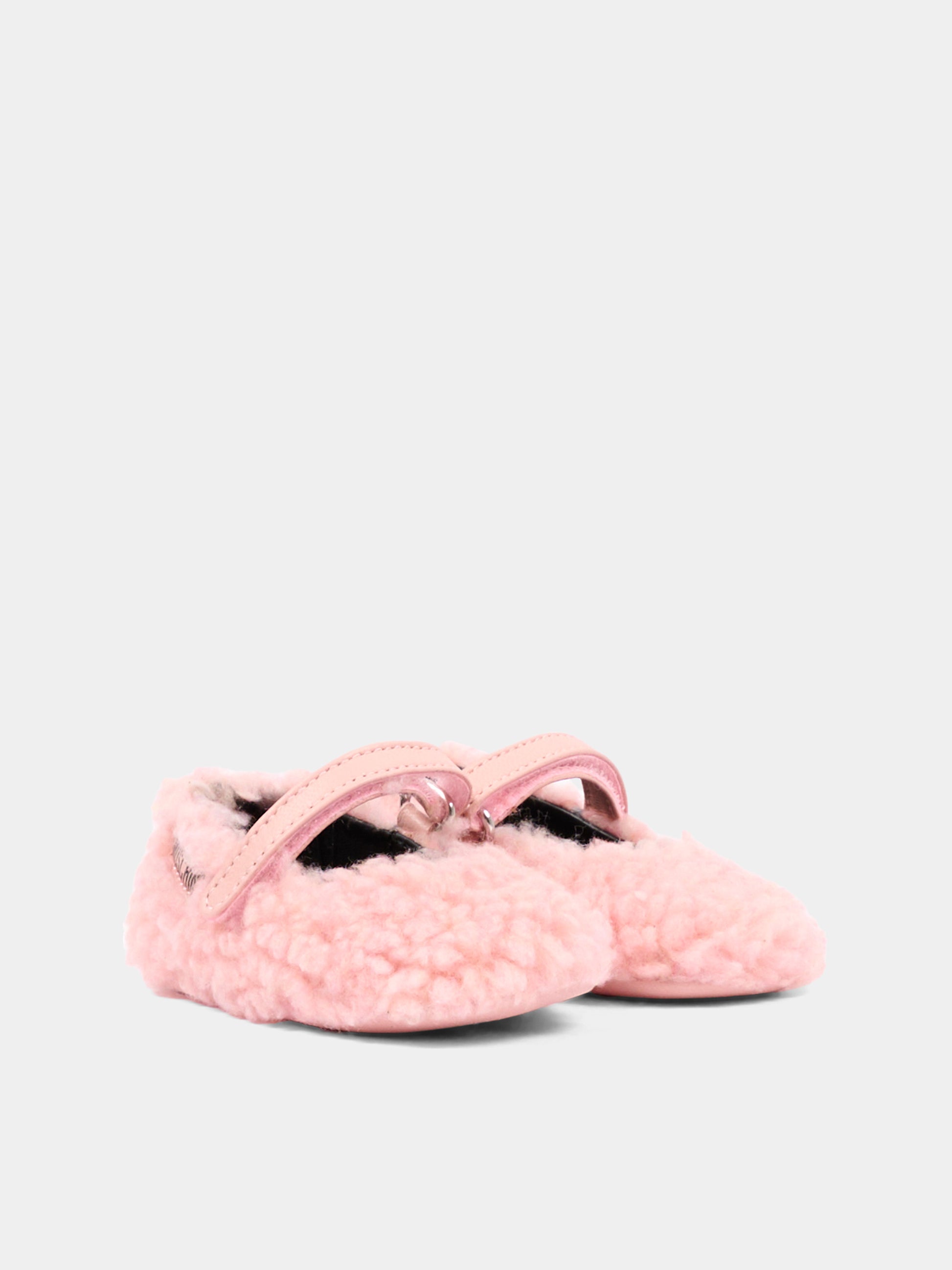 Ballerine rosa per neonata in pelliccia,Moschino Kids,84051 VAR2