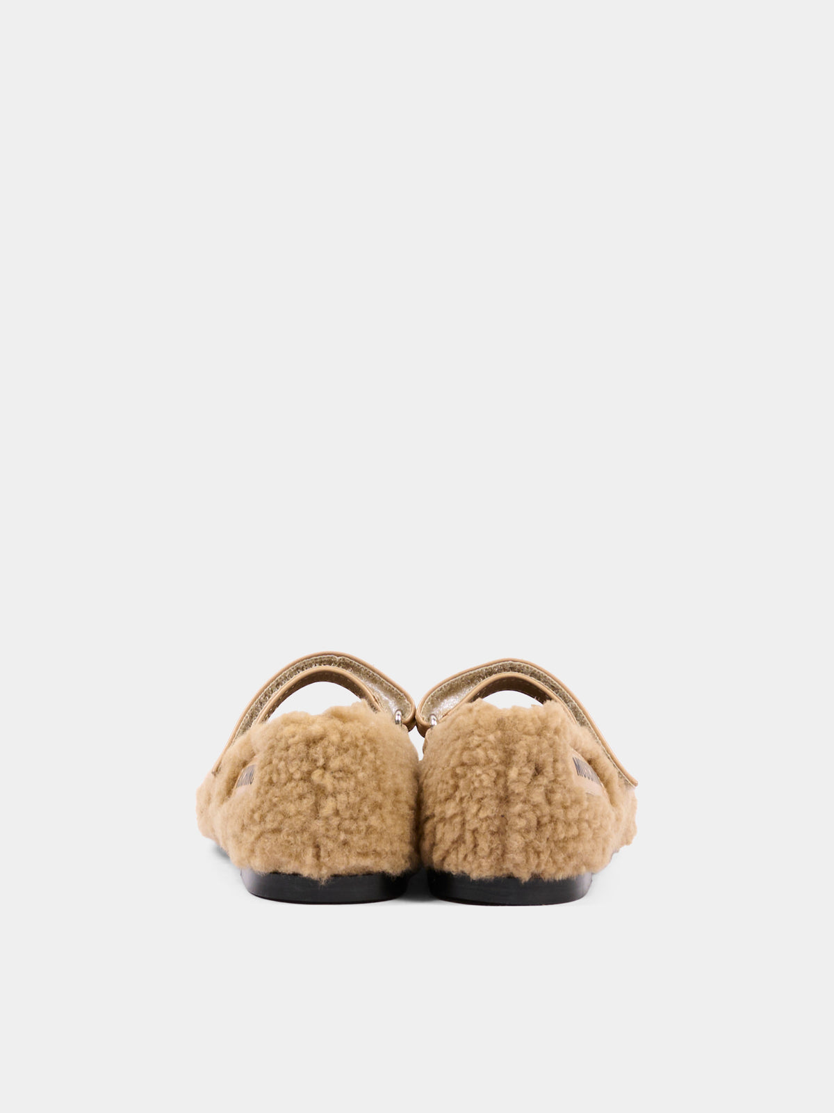 Ballerine beige per bambina in pelliccia,Moschino Kids,84081 VAR1