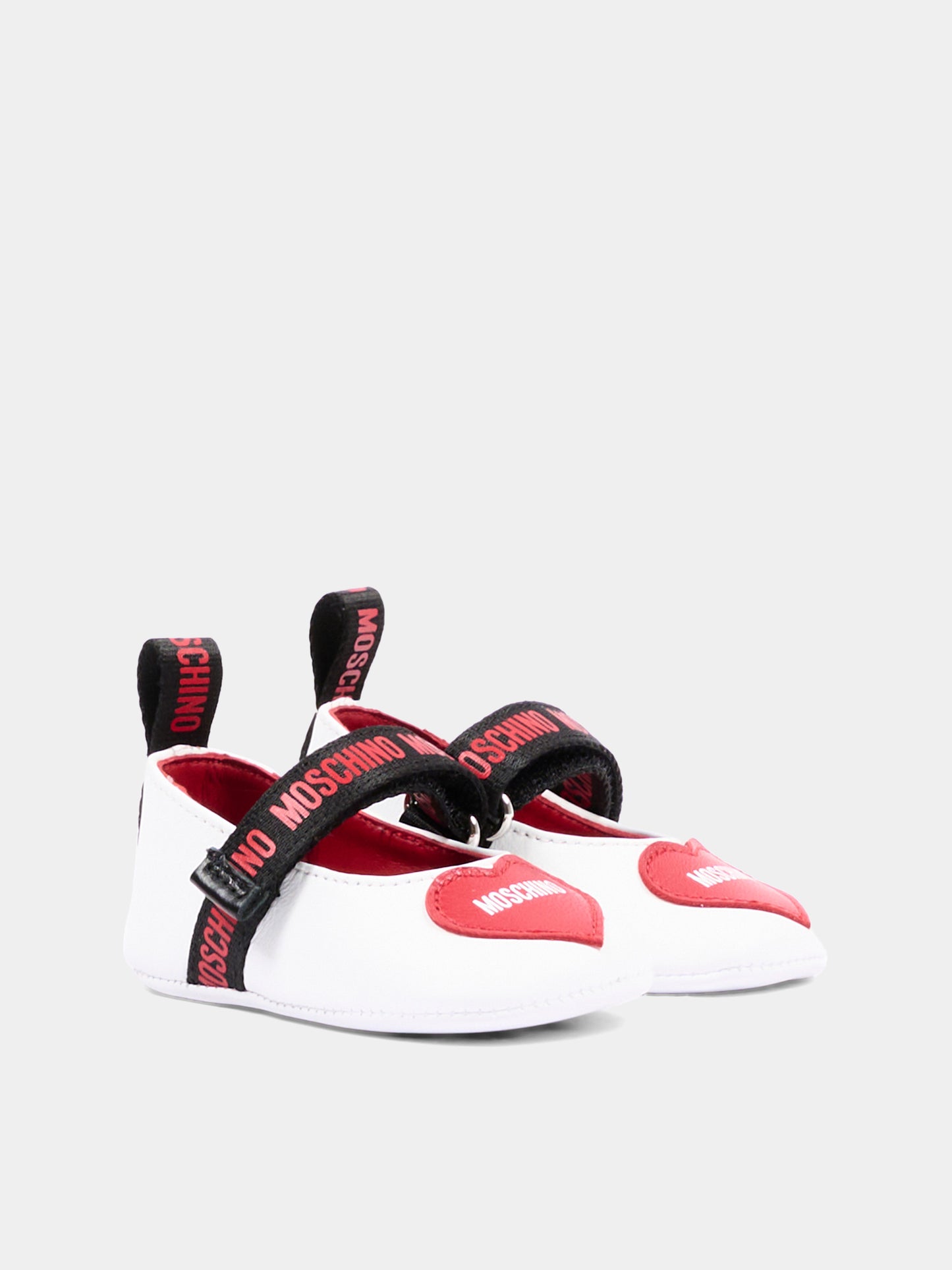 Ballerine bianche per neonata con cuore,Moschino Kids,84052 VAR1