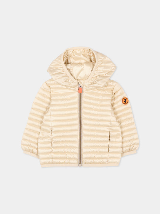 Piumino beige per neonata con cappuccio,Save The Duck Kids,I30005G IRIS20 40034