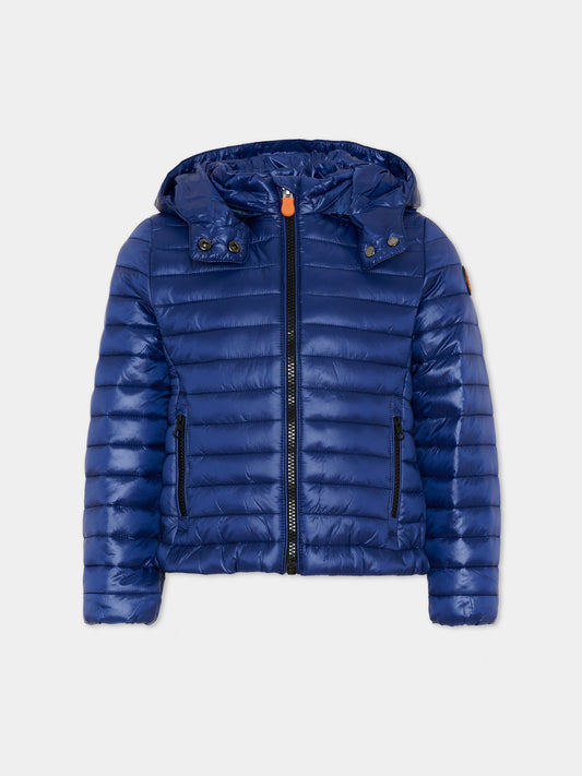 Piumino blu per bambino con cappuccio,Save The Duck Kids,J32179G LOVY20 90025