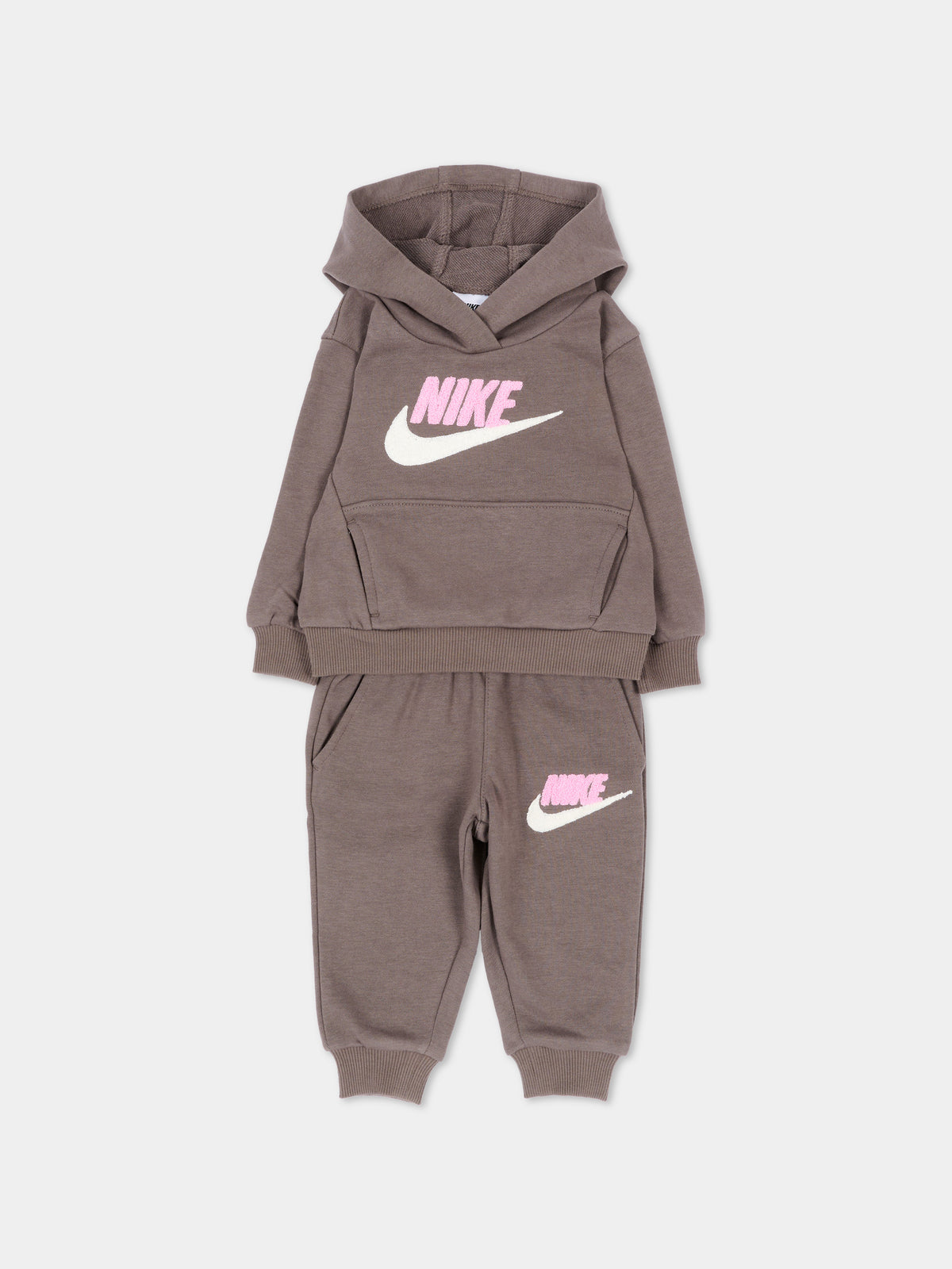 Completo sportivo lungo tortora logo per neonata,Nike,66N385 K0P