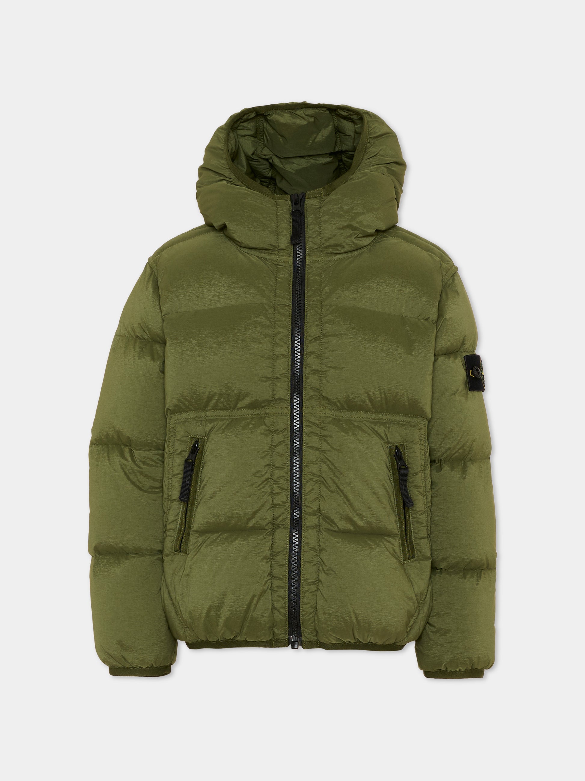 Piumino verde per bambino con patch logo,Stone Island Junior,L2S16 4100004 S0028 V005G