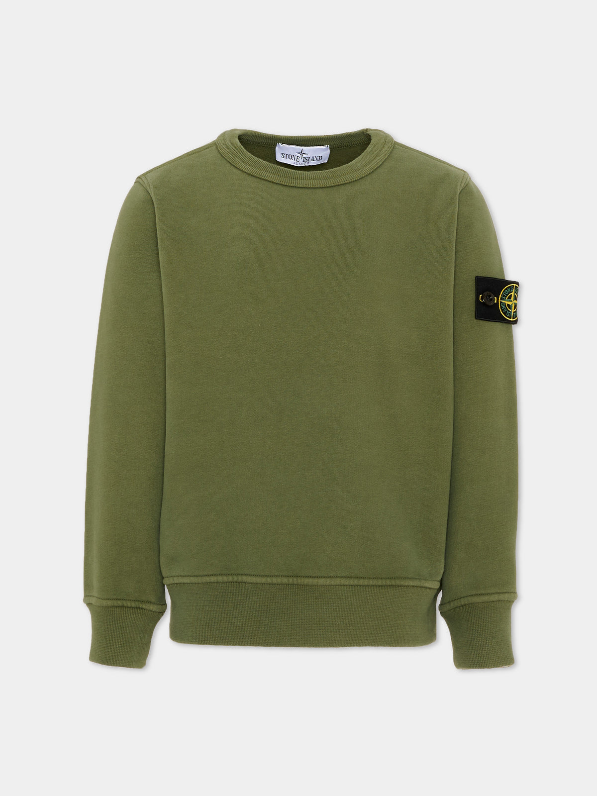 Felpa verde per bambino con logo patch,Stone Island Junior,L2S16 6100001 S0A20 V005G