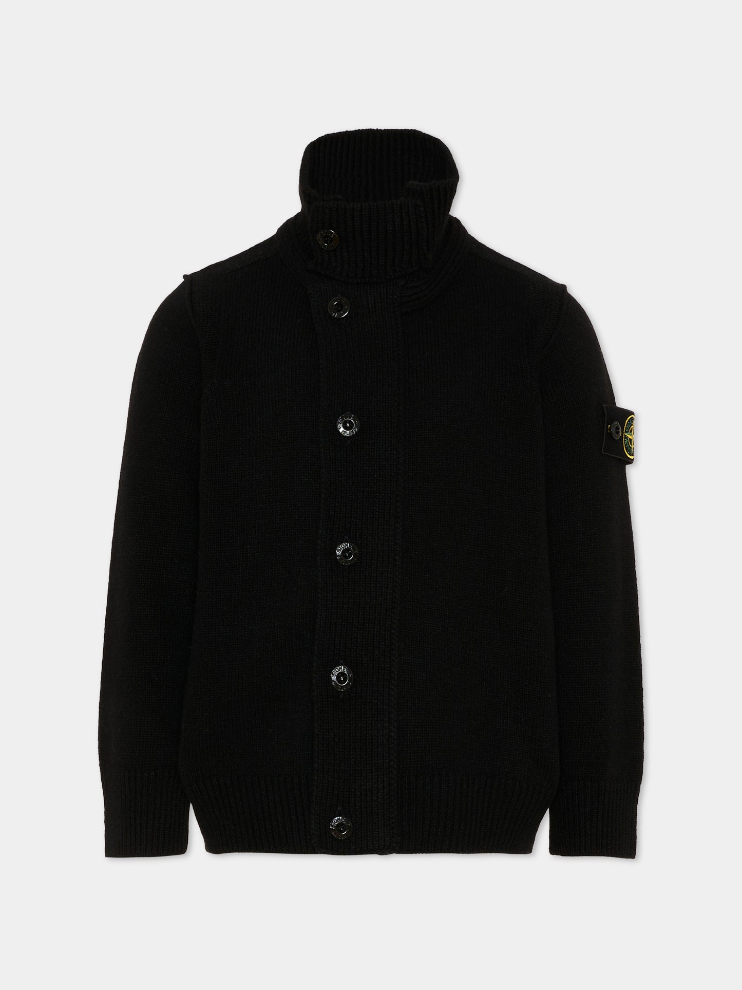 Cardigan nero per bambino con patch logo,Stone Island Junior,L2S16 5100003 S00M1 V0029
