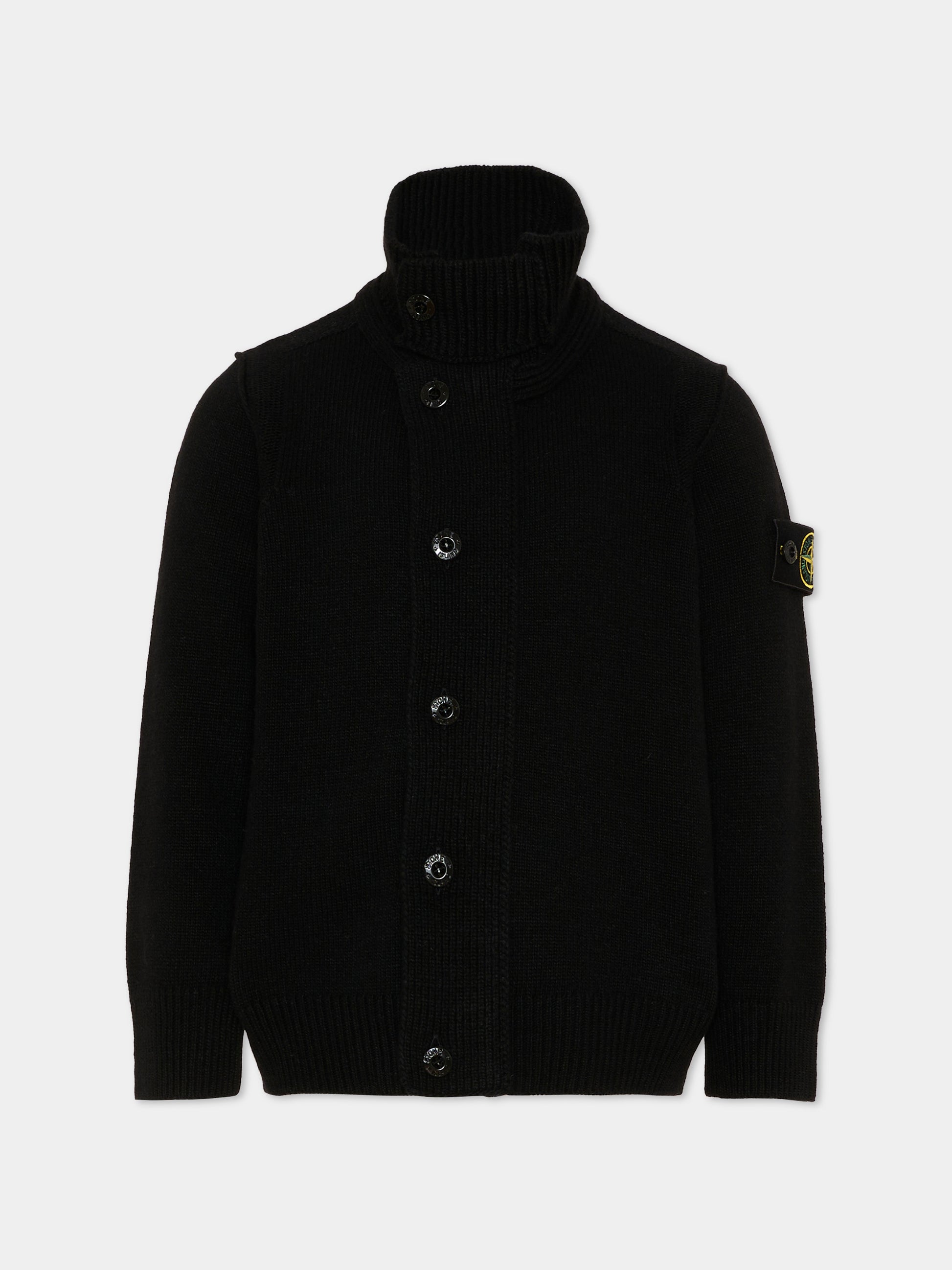 Cardigan nero per bambino con patch logo,Stone Island Junior,L2S16 5100003 S00M1 V0029