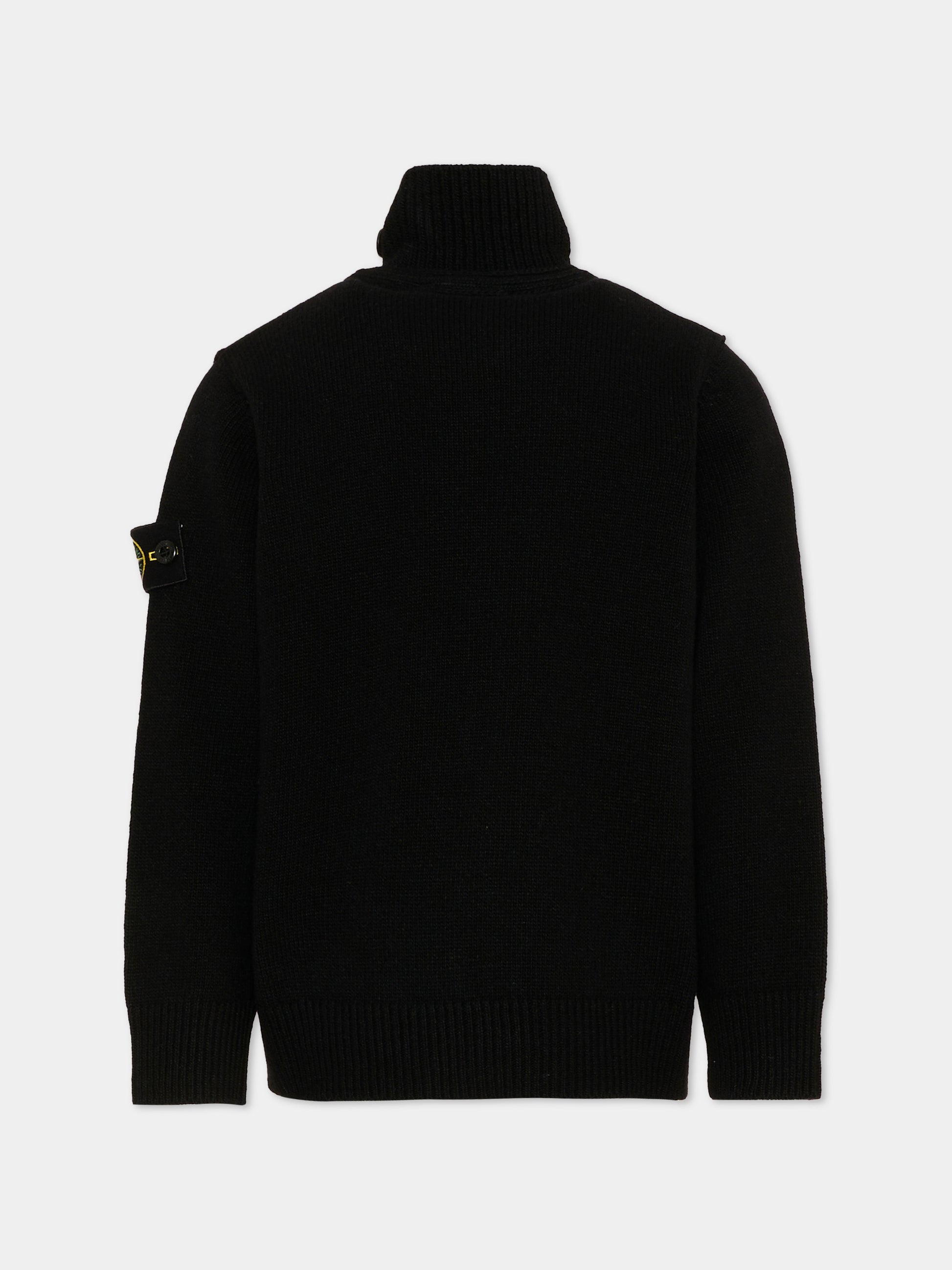 Cardigan nero per bambino con patch logo,Stone Island Junior,L2S16 5100003 S00M1 V0029