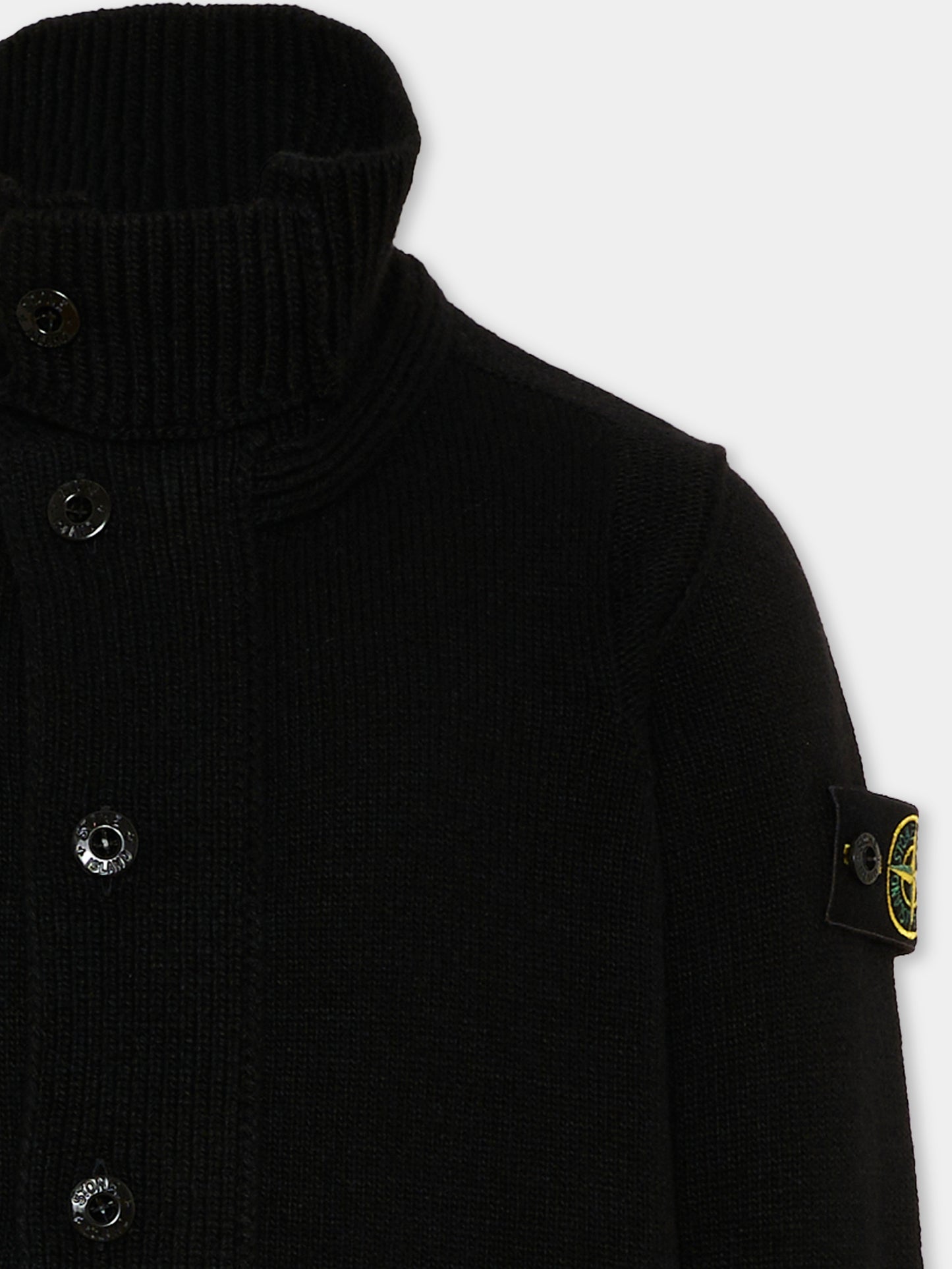 Cardigan nero per bambino con patch logo,Stone Island Junior,L2S16 5100003 S00M1 V0029