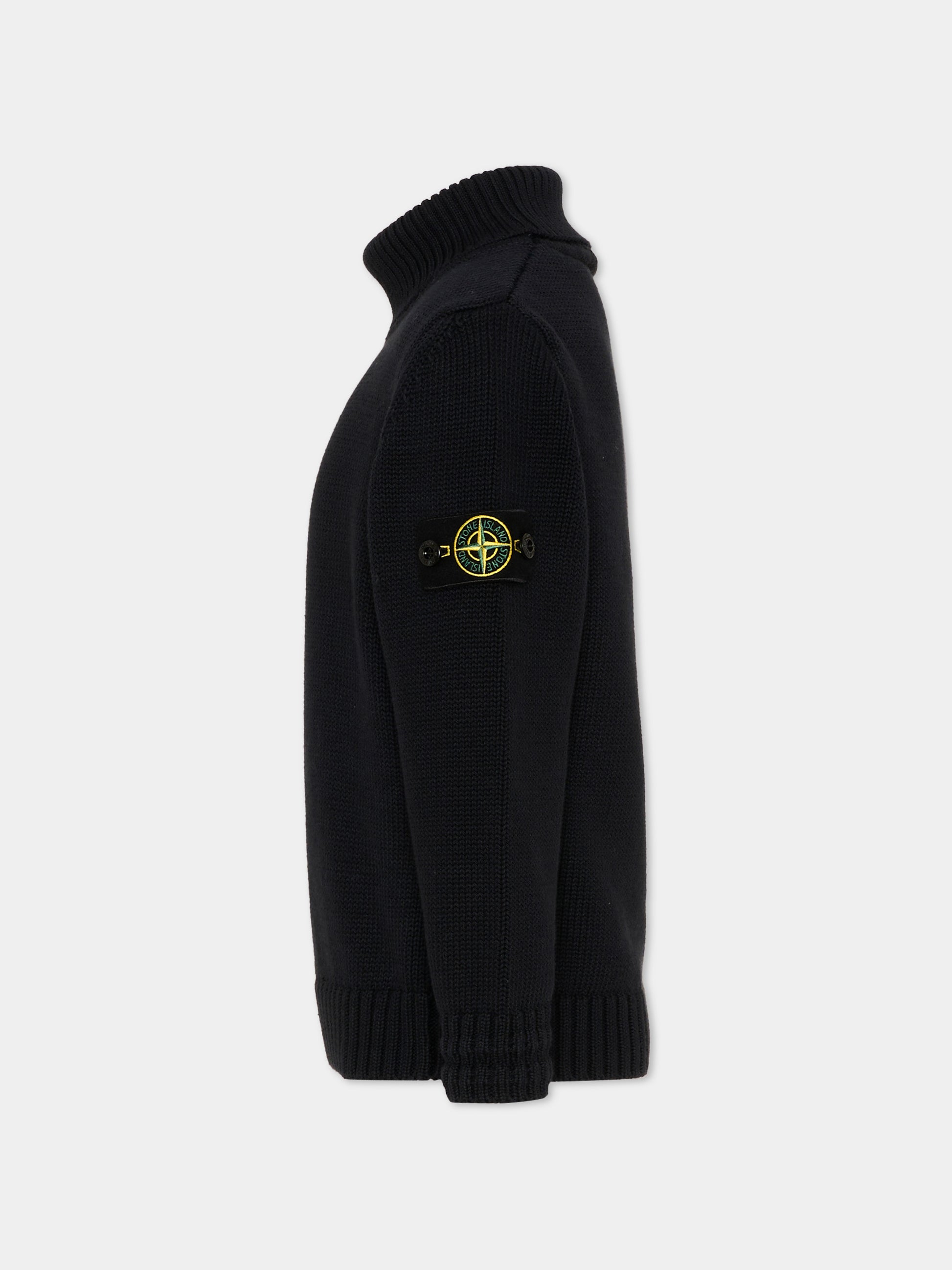 Dolcevita nero per bambino con patch logo,Stone Island Junior,L2S16 5100018 S01A2 V0029