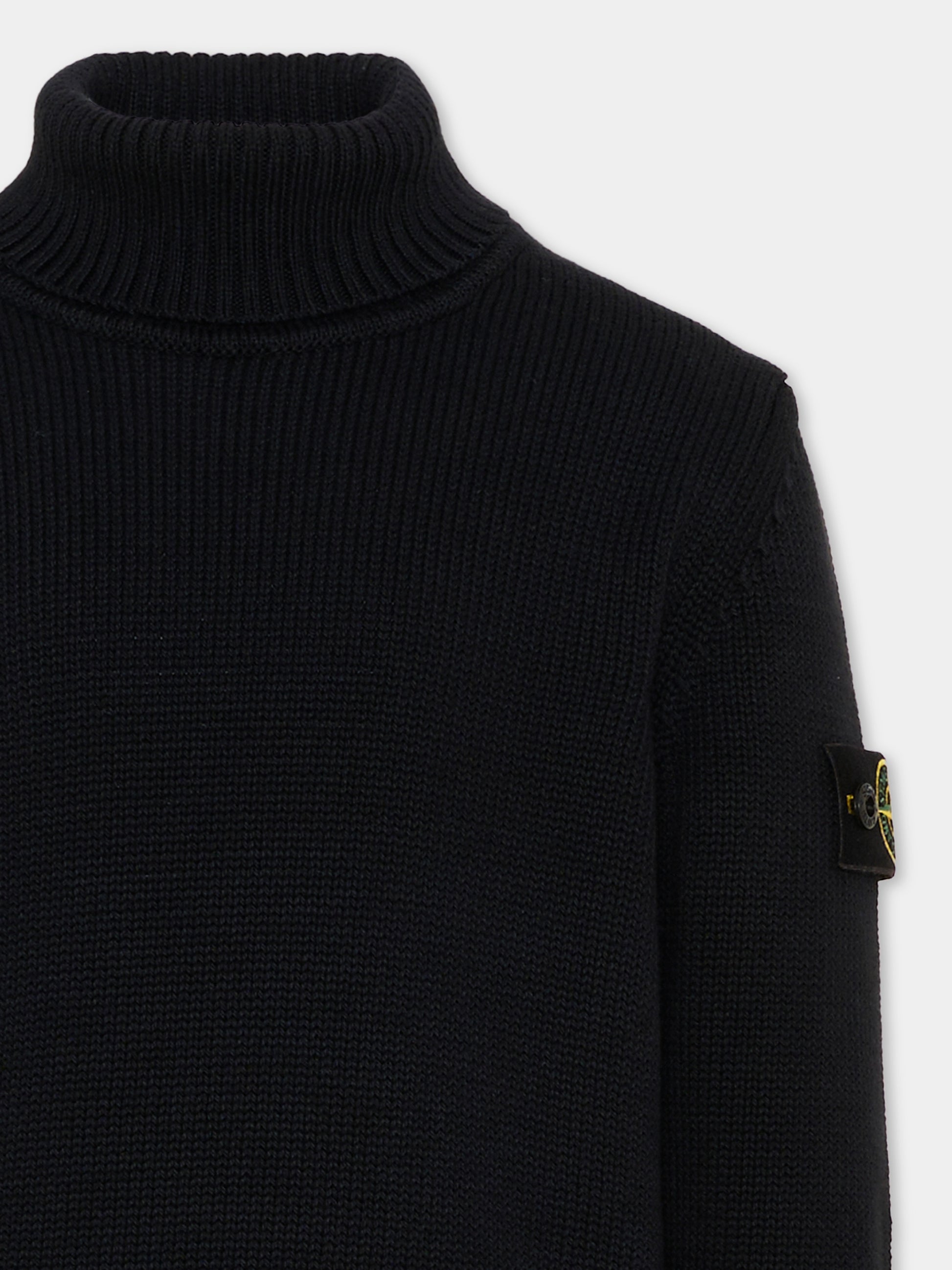 Dolcevita nero per bambino con patch logo,Stone Island Junior,L2S16 5100018 S01A2 V0029