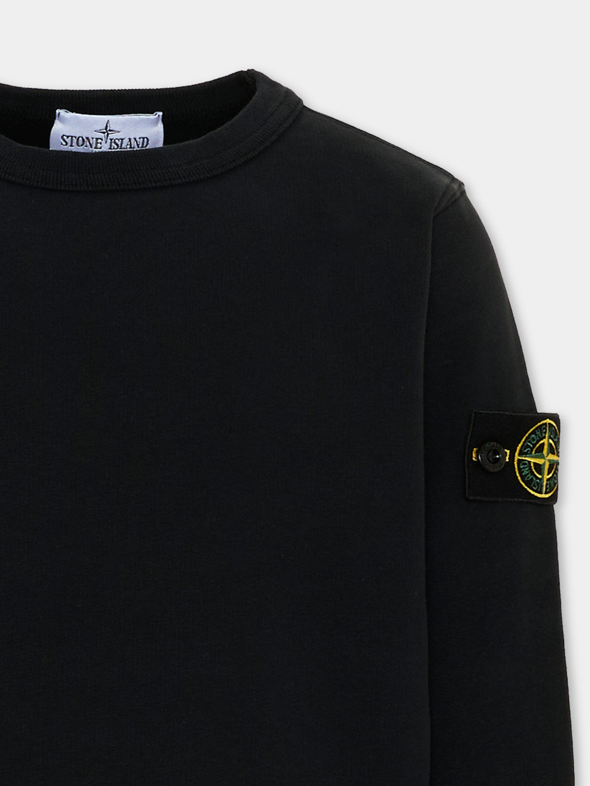 Felpa nera per bambino con logo patch,Stone Island Junior,L2S16 6100001 S0A20 V0029