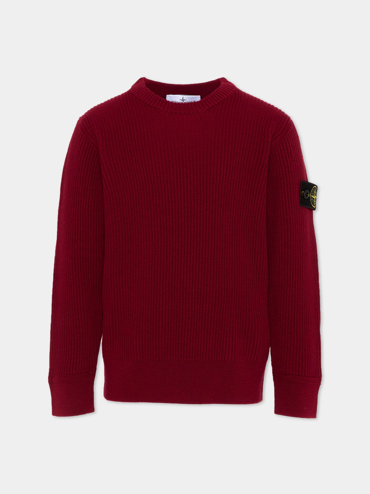 Maglione rosso per bambino con patch logo,Stone Island Junior,L2S16 5100010 S0C02 V0014