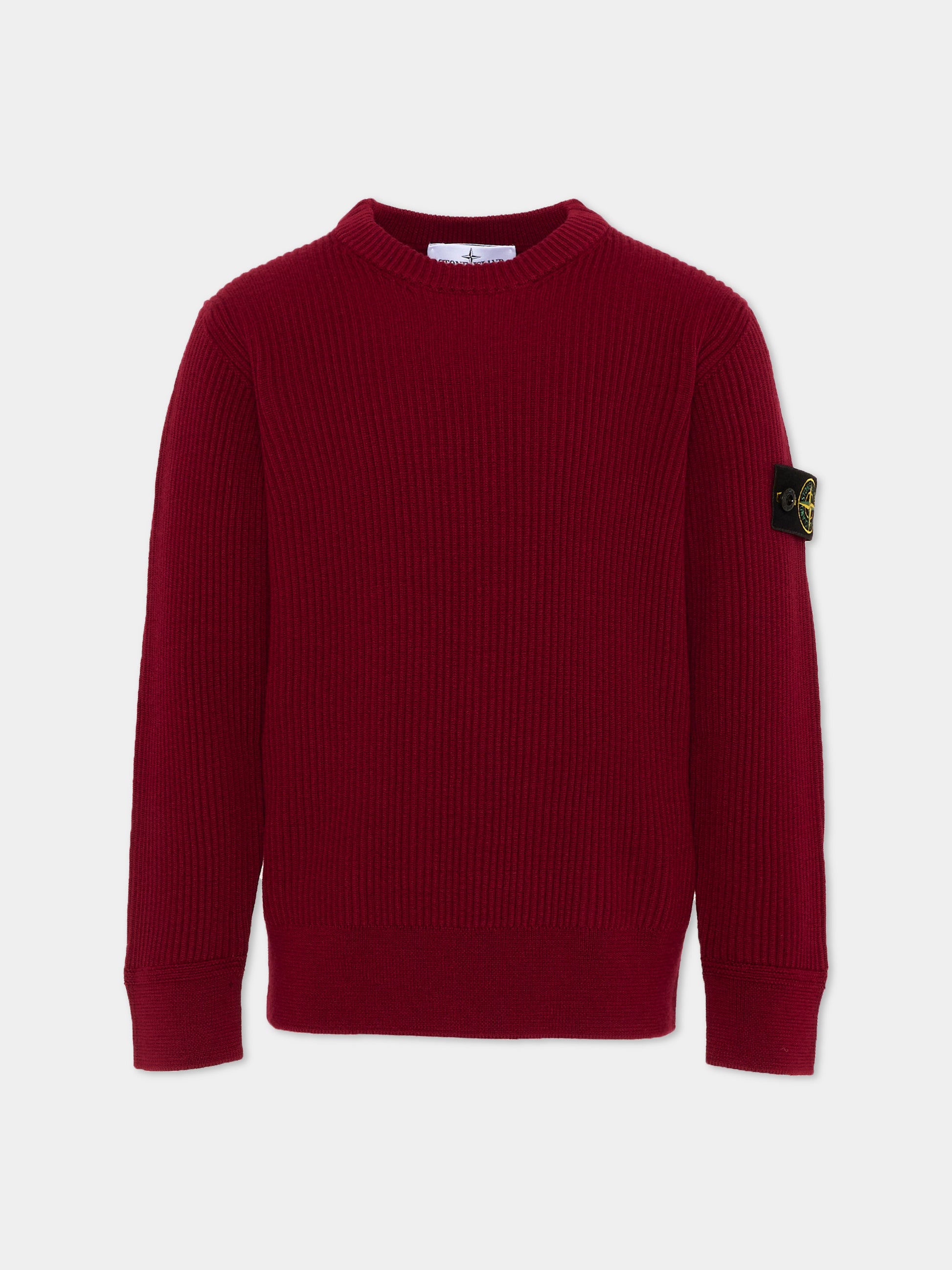 Maglione rosso per bambino con patch logo,Stone Island Junior,L2S16 5100010 S0C02 V0014