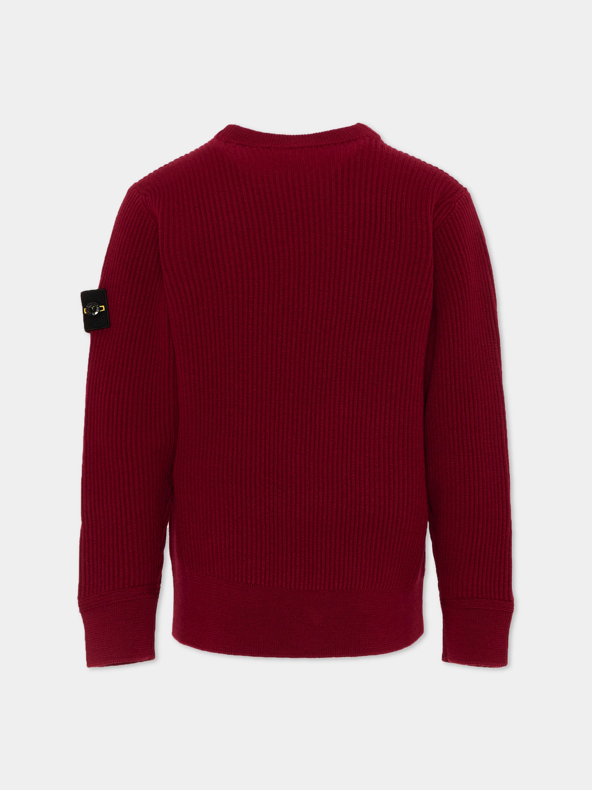 Maglione rosso per bambino con patch logo,Stone Island Junior,L2S16 5100010 S0C02 V0014