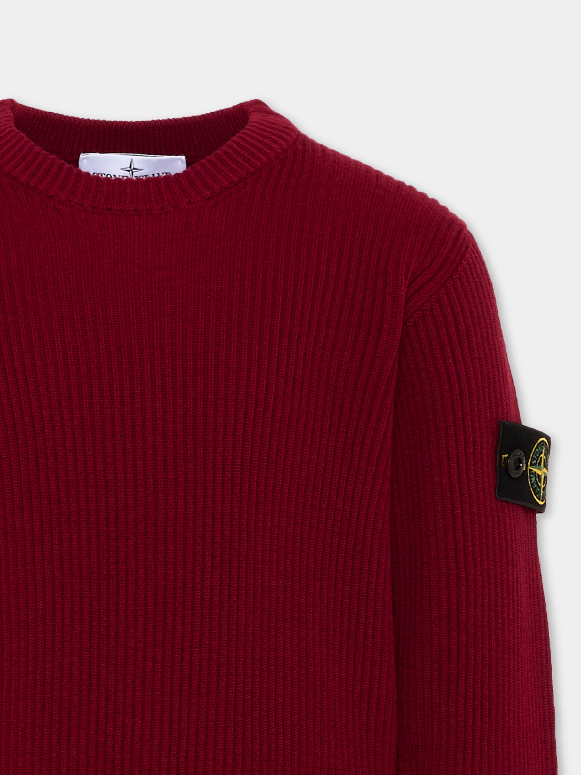 Maglione rosso per bambino con patch logo,Stone Island Junior,L2S16 5100010 S0C02 V0014