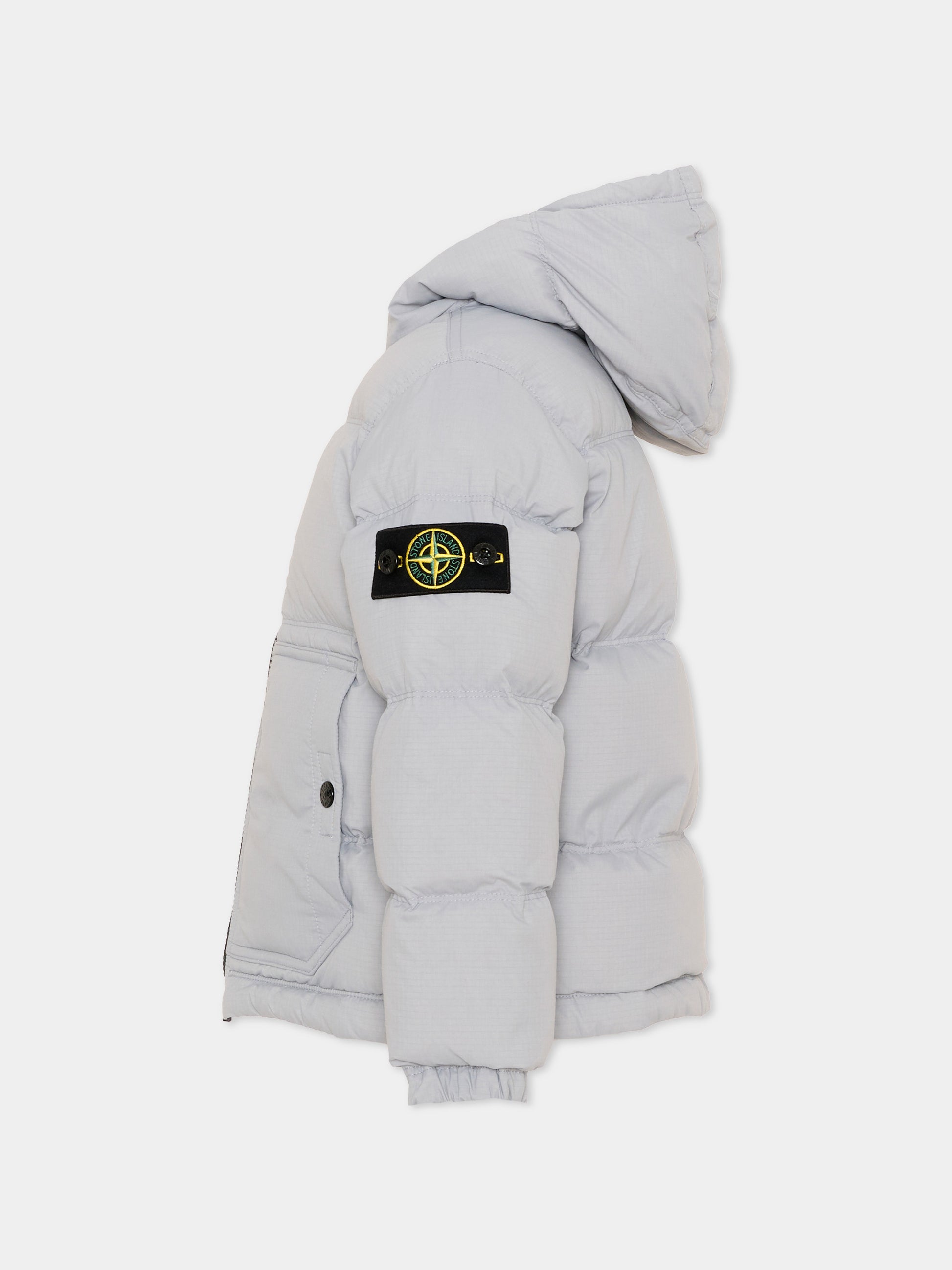 Piumino grigio per bambino con logo,Stone Island Junior,L2S16 4100005 S0483 V0049