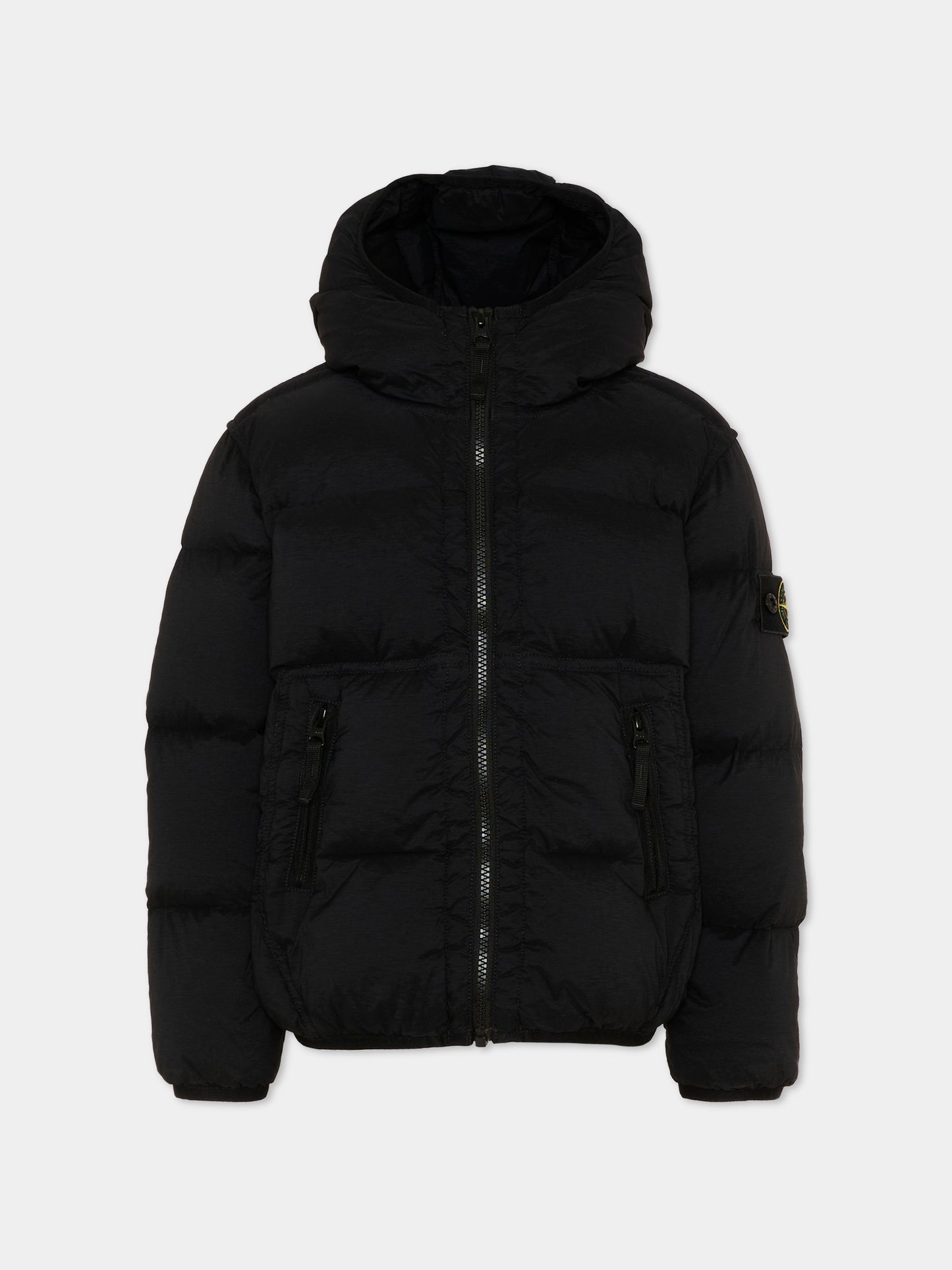 Piumino nero per bambino con patch logo,Stone Island Junior,L2S16 4100004 S0028 V0029