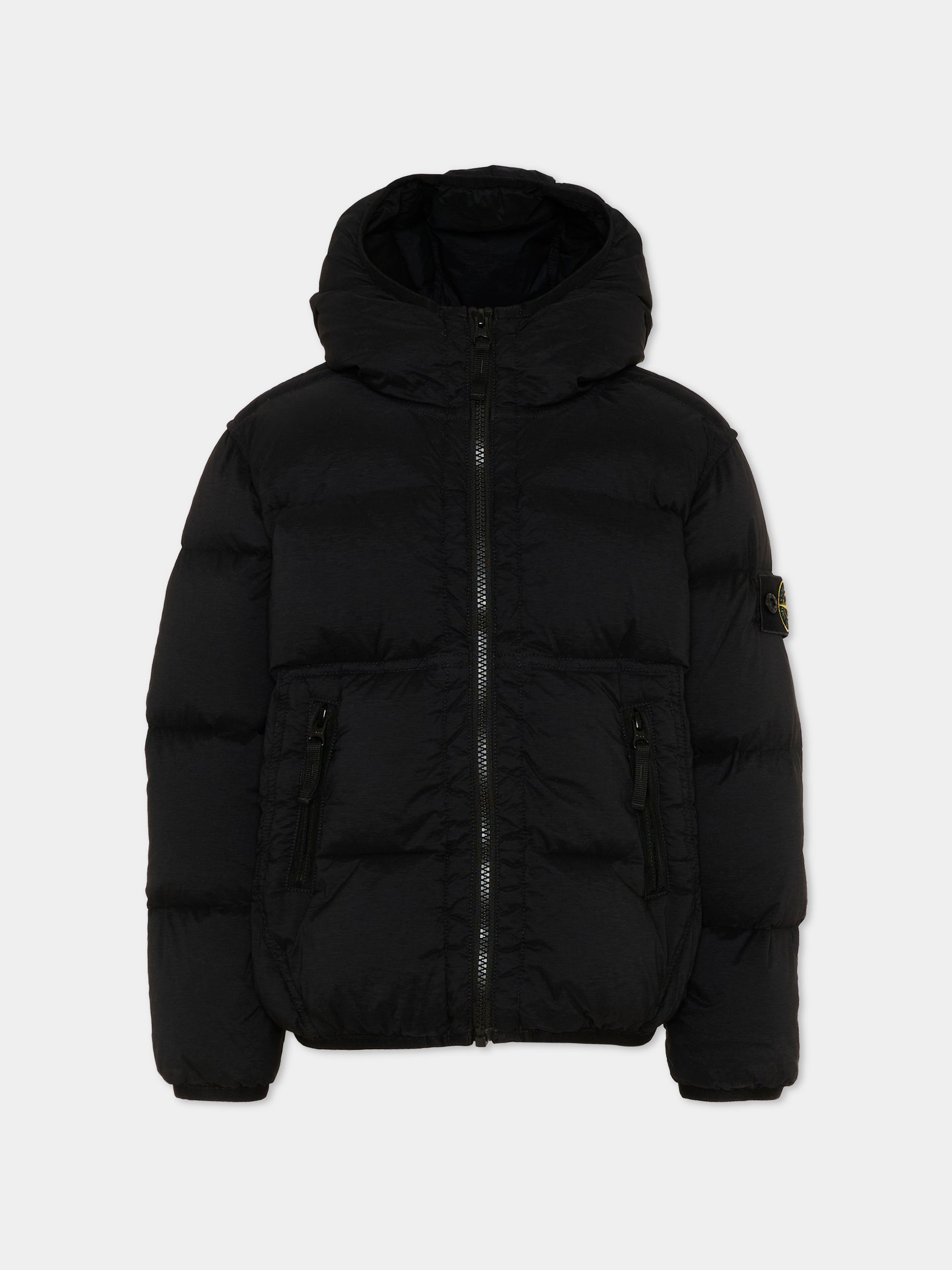 Piumino nero per bambino con patch logo,Stone Island Junior,L2S16 4100004 S0028 V0029