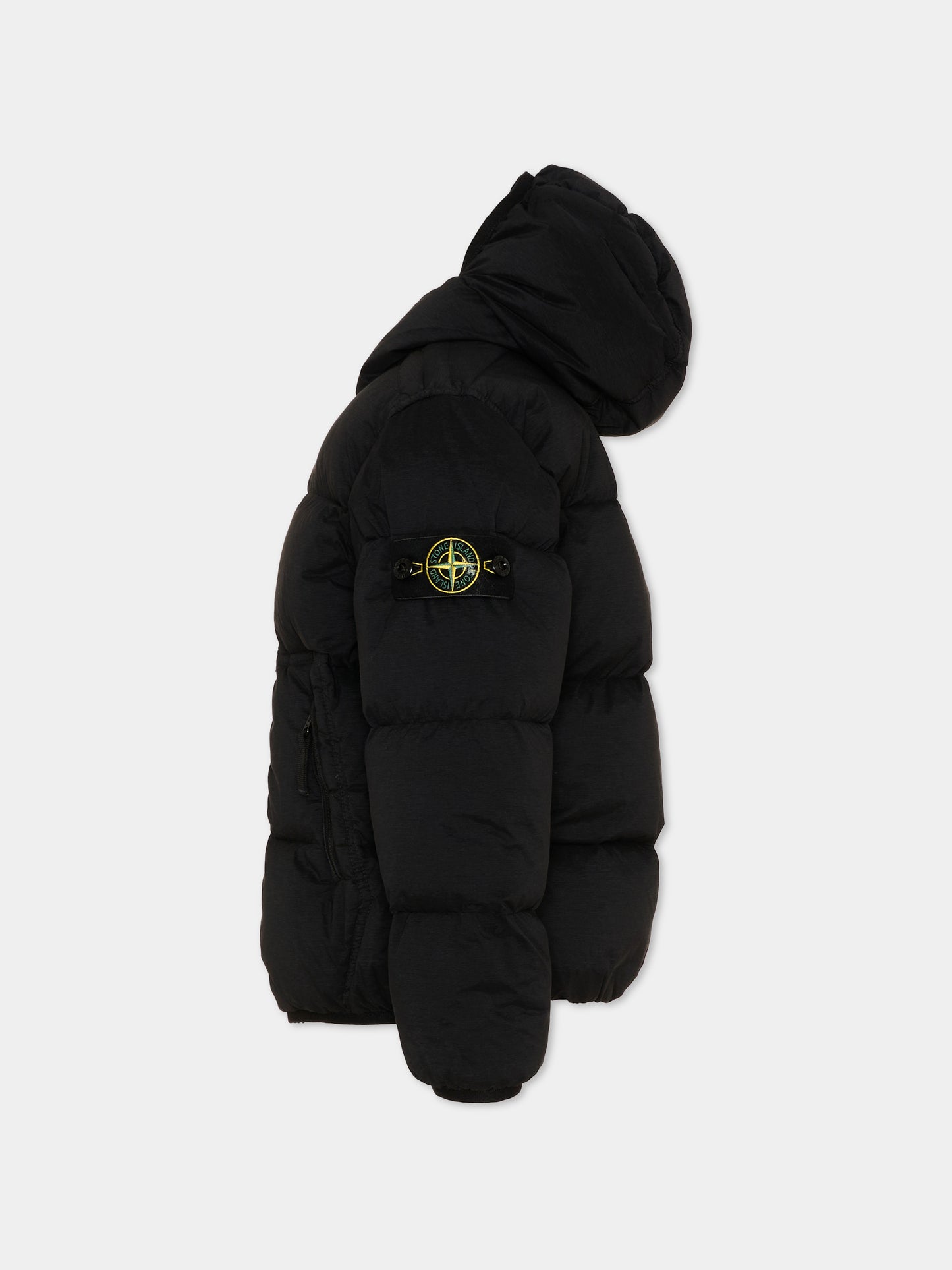 Piumino nero per bambino con patch logo,Stone Island Junior,L2S16 4100004 S0028 V0029