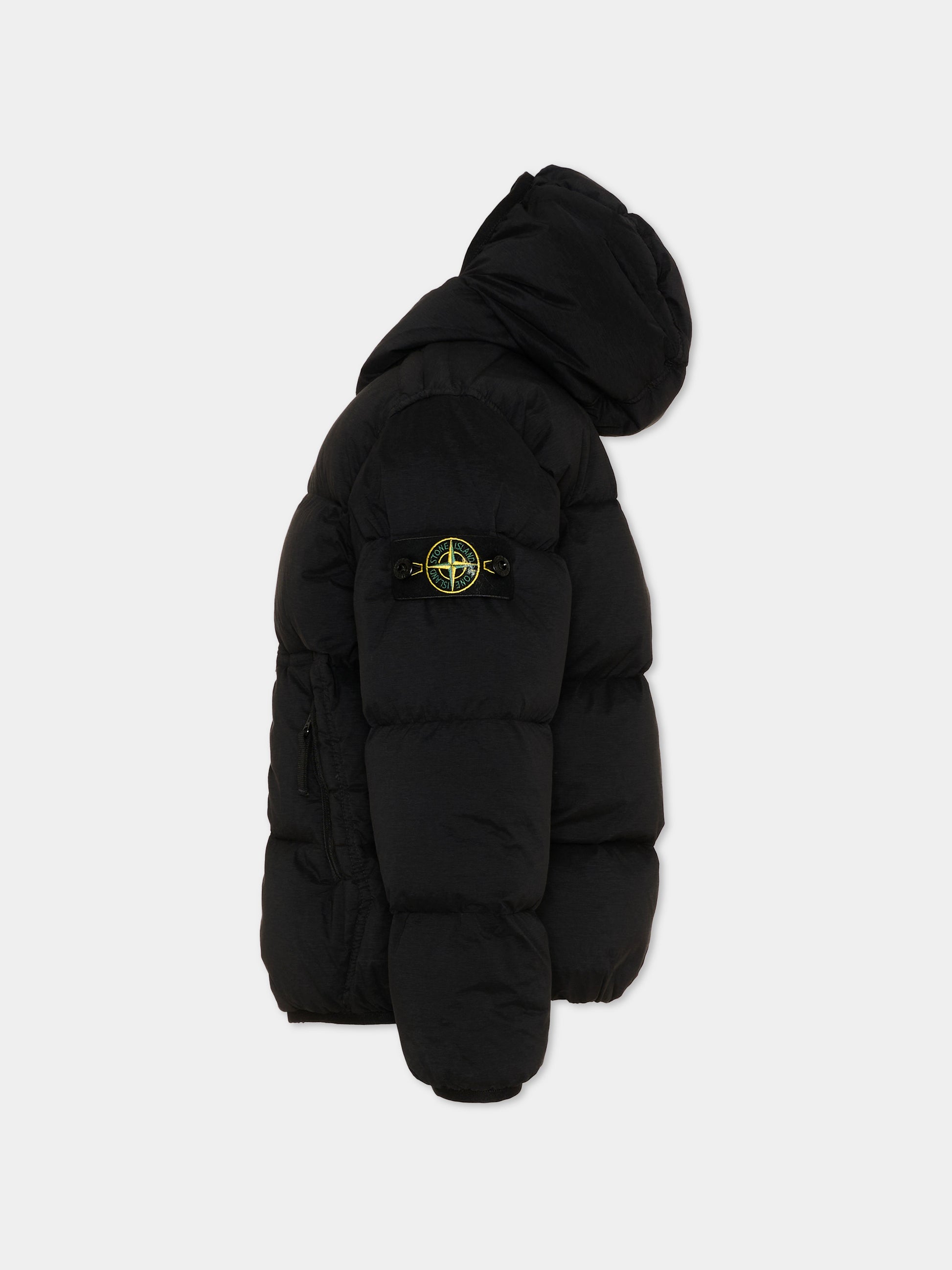 Piumino nero per bambino con patch logo,Stone Island Junior,L2S16 4100004 S0028 V0029