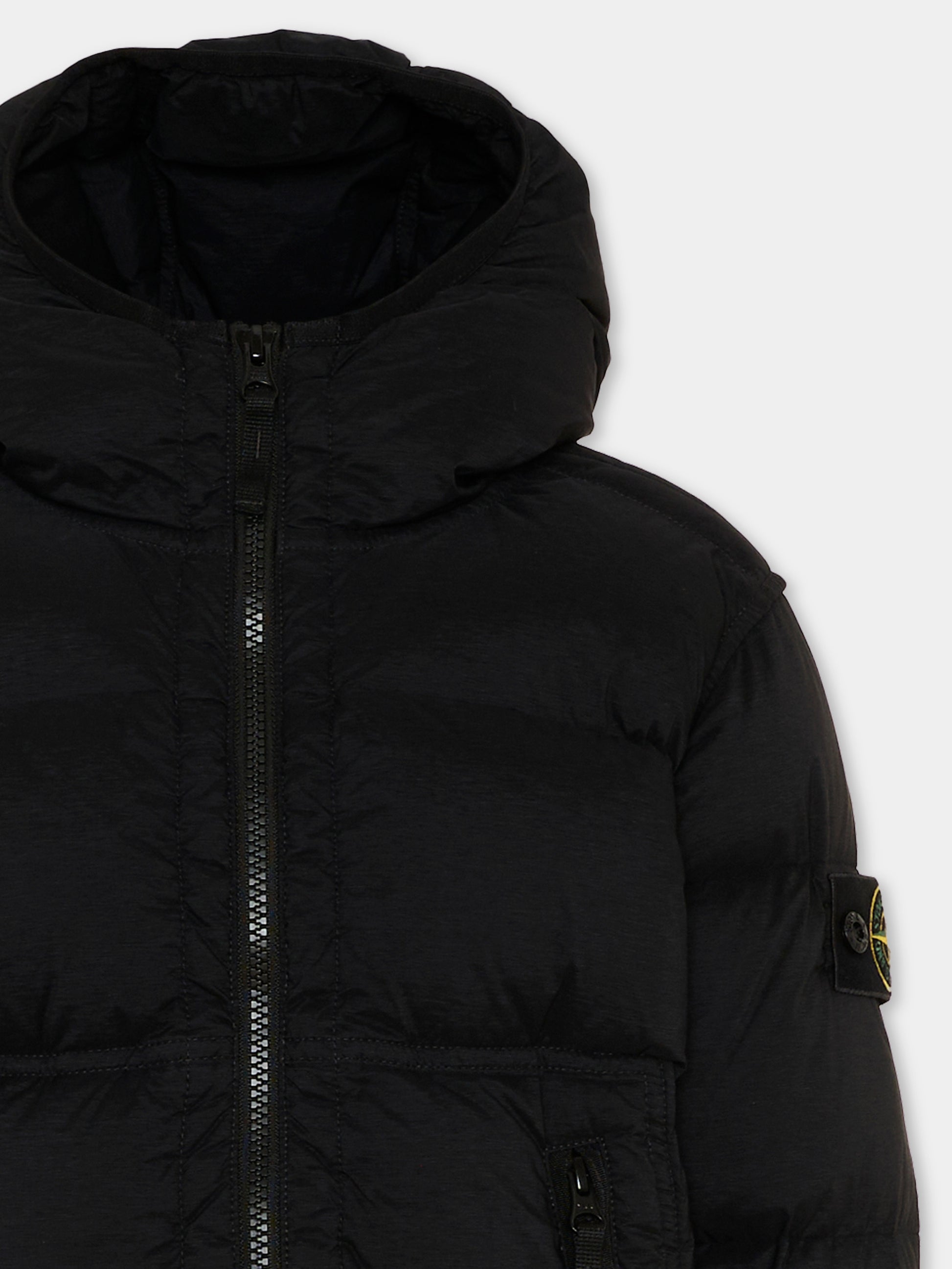Piumino nero per bambino con patch logo,Stone Island Junior,L2S16 4100004 S0028 V0029