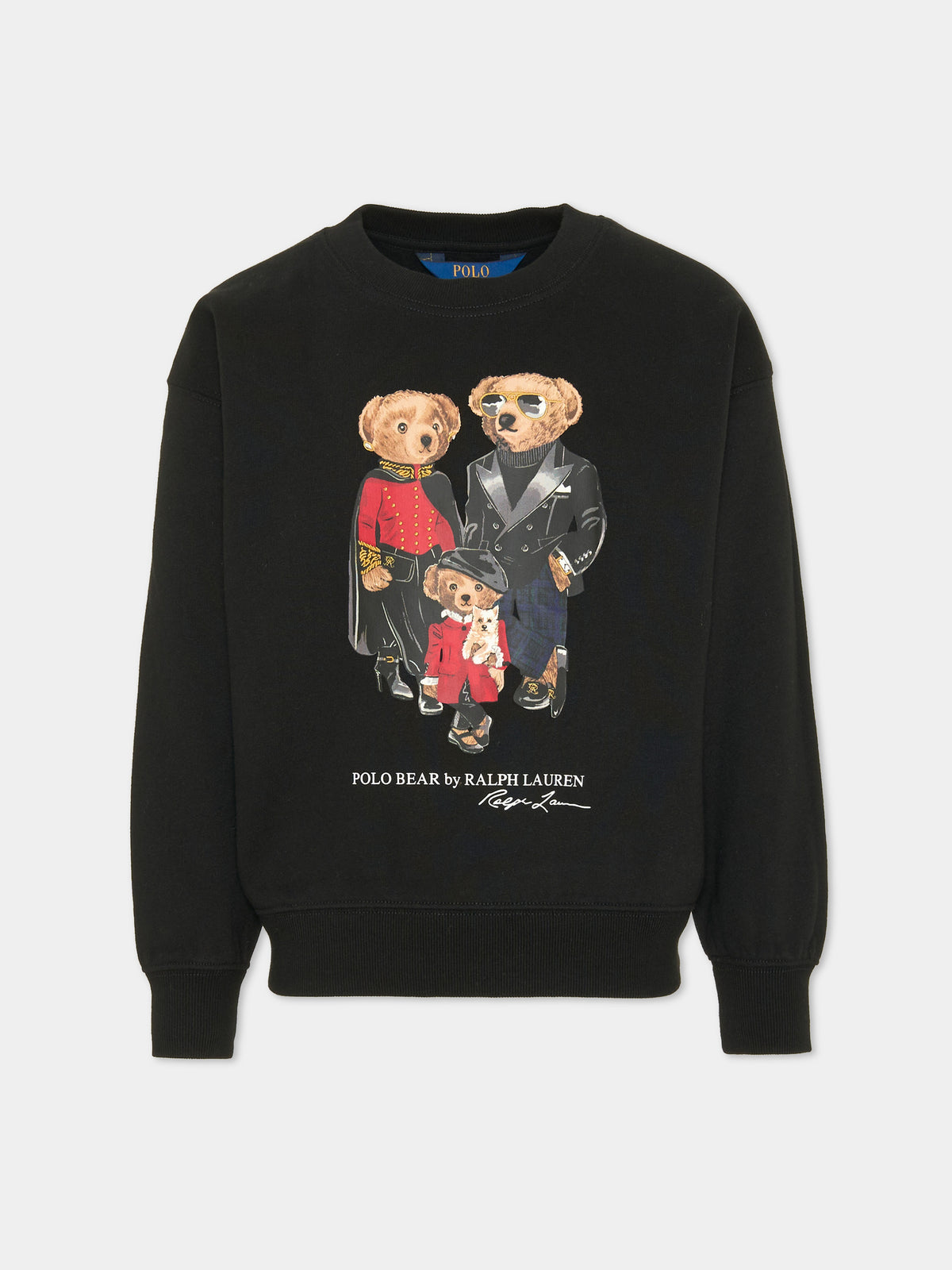 Felpa girocollo nera con orso per bambini,Ralph Lauren Kids,B31542001