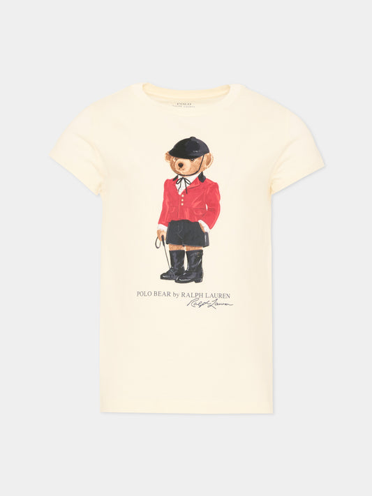 T-shirt a manica corta avorio per bambina con Polo Bear,Ralph Lauren Kids,B28481001