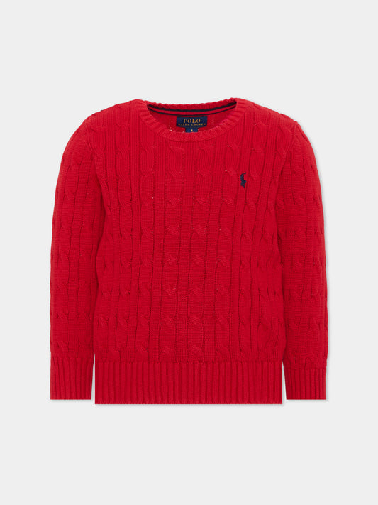 Maglione rosso per bambini con logo,Ralph Lauren Kids,702674043
