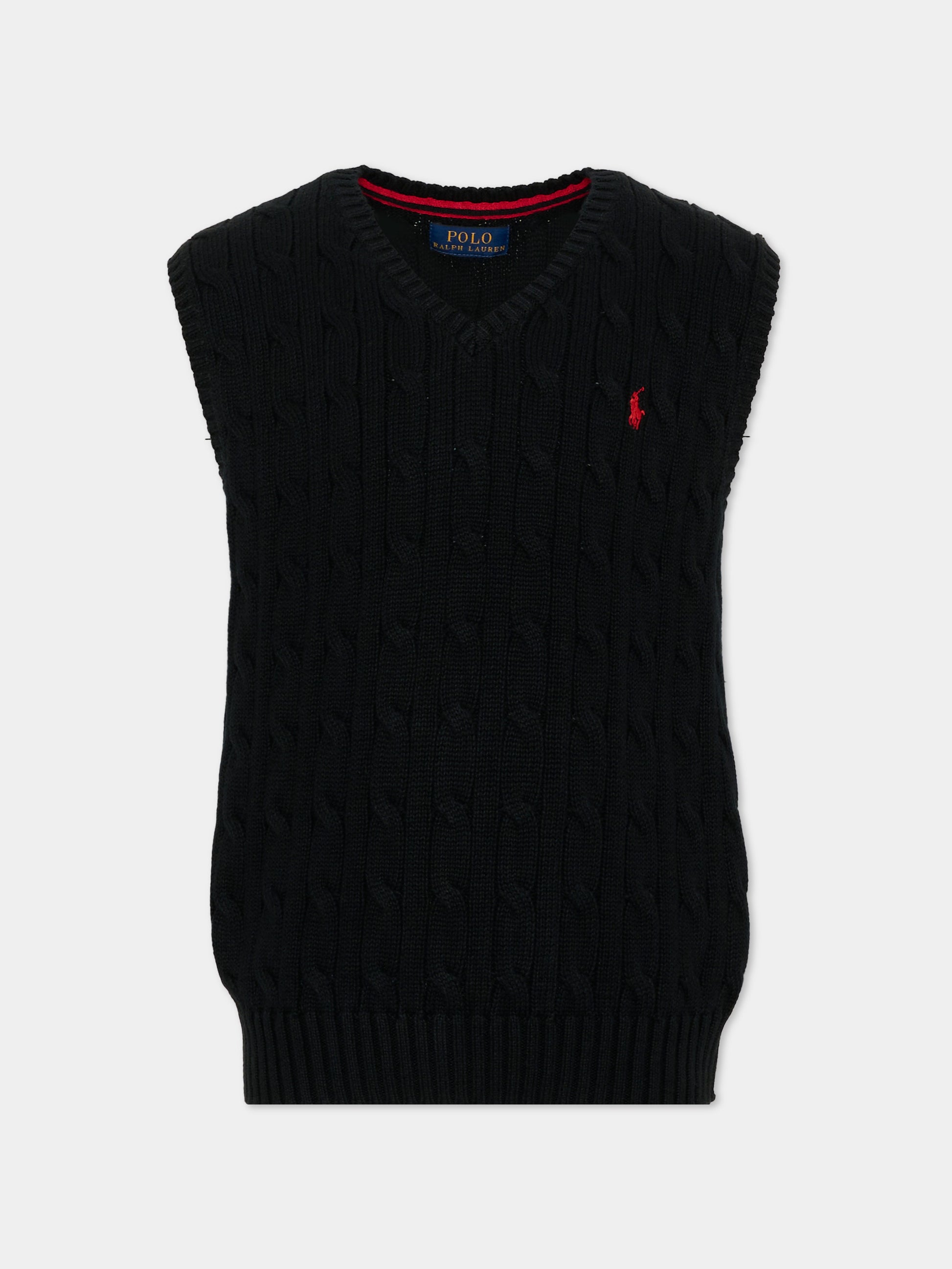 Maglie gilet nero per bambini con Pony,Ralph Lauren Kids,702300027