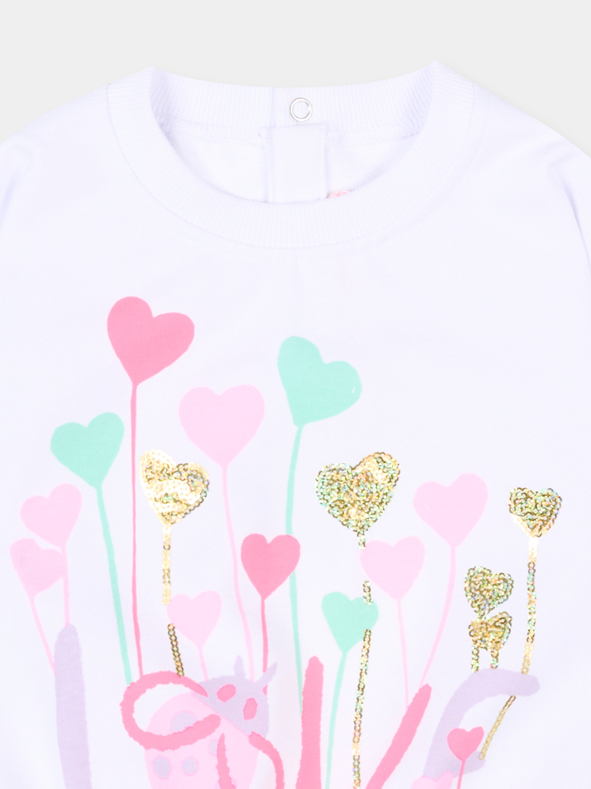 Felpa bianca per neonata con cuori,Billieblush,U20831 10P