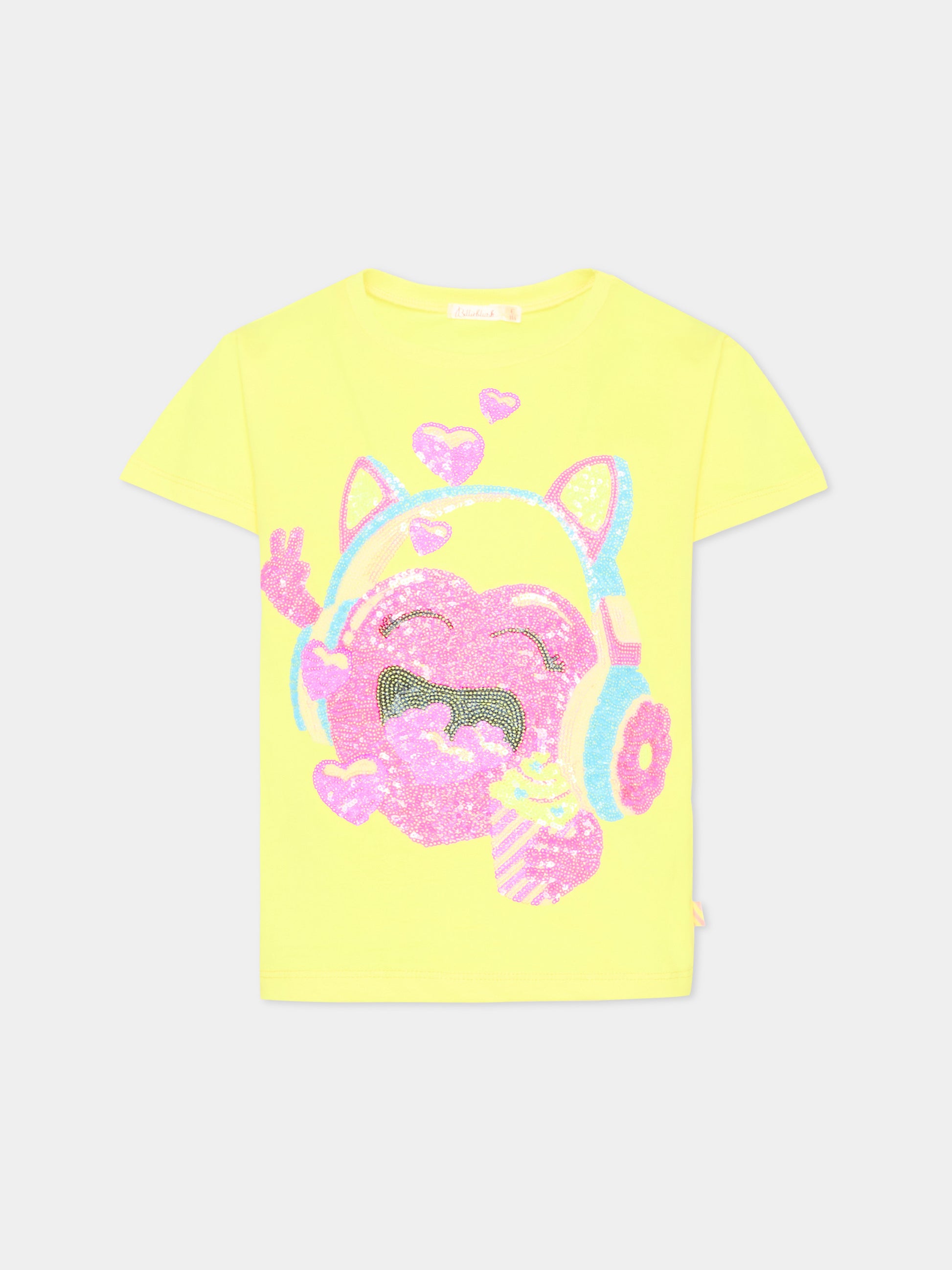 T-Shirt gialla per bambina con paillettes,Billieblush,U20924 549