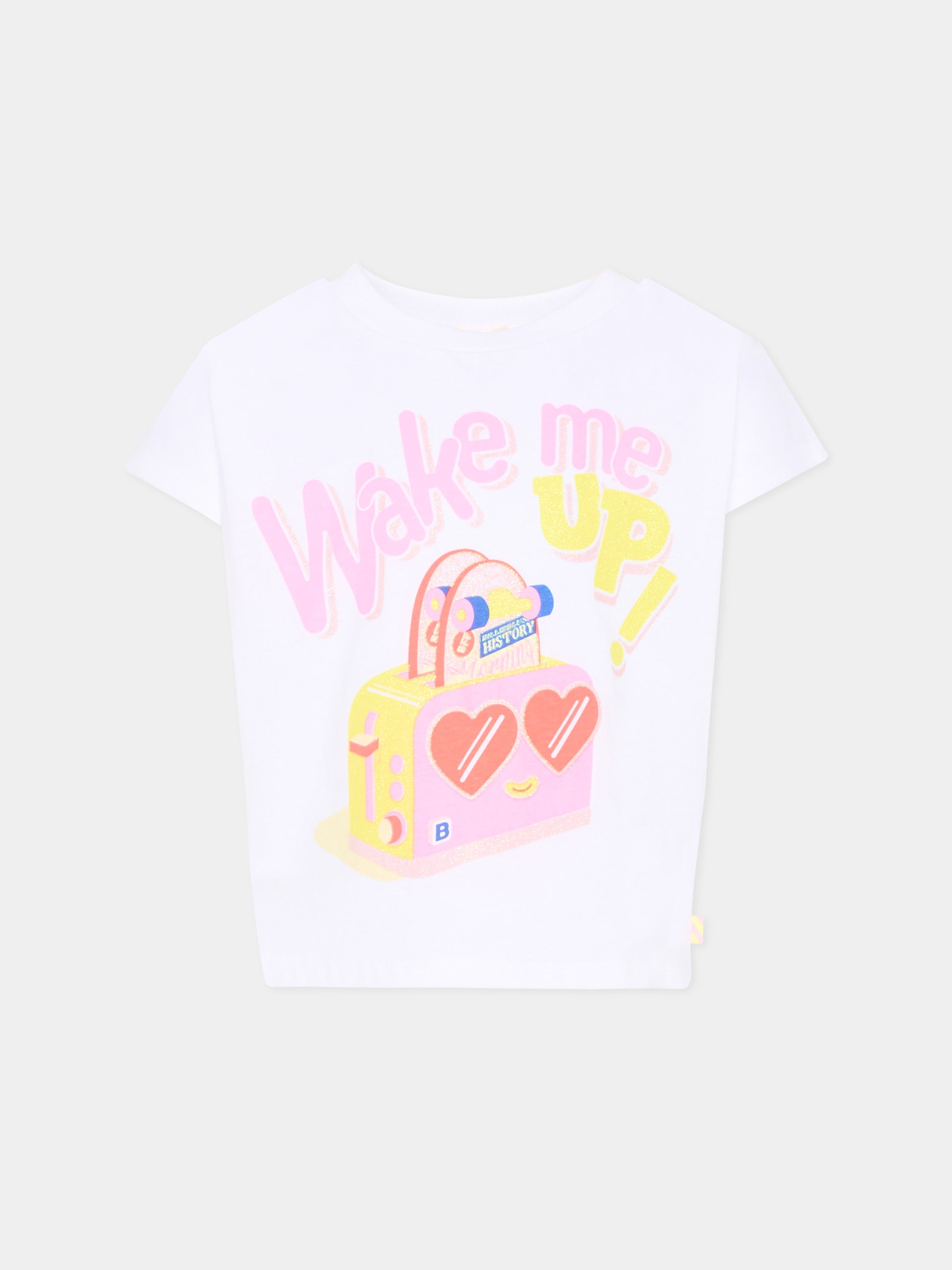 T-shirt bianca per bambina con stampa glitter,Billieblush,U20934 10P