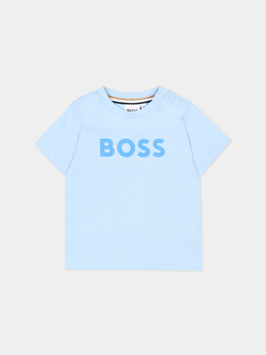 T-Shirt azzurra per neonato con logo,Boss,J52105 887