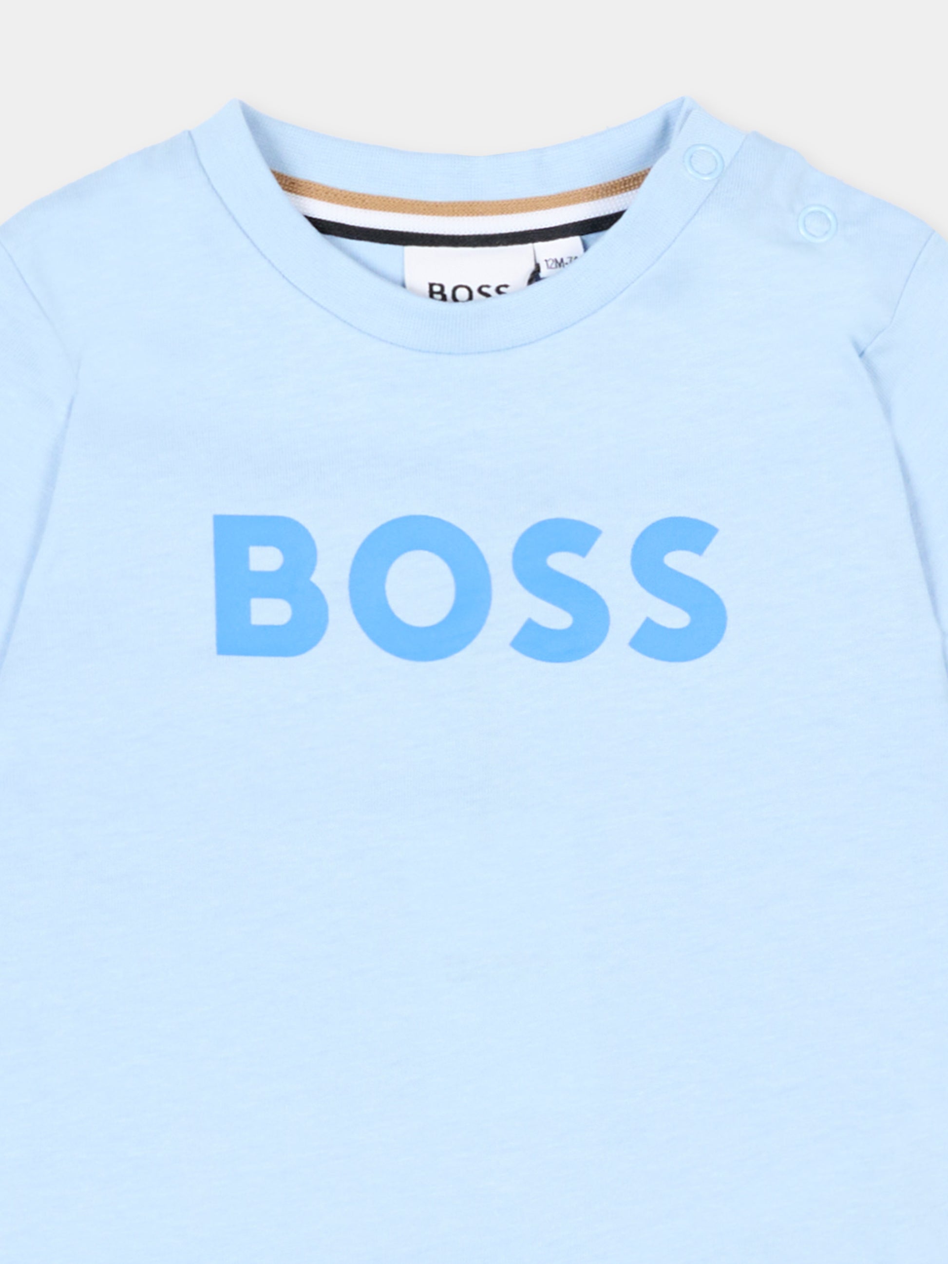 T-Shirt azzurra per neonato con logo,Boss,J52105 887