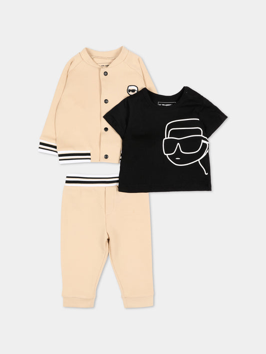 Completo sportivo beige per neonato con logo,Karl Lagerfeld Kids,Z30503 296