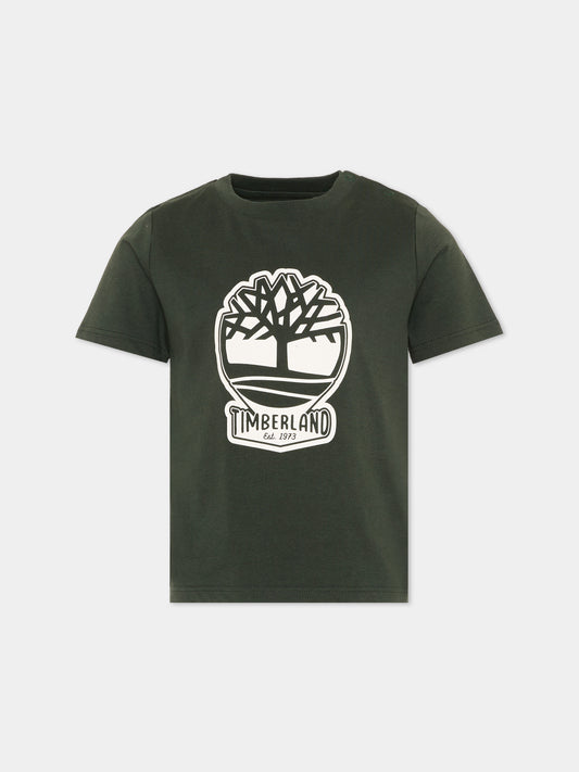 T-shirt verde per bambino con logo,Timberland,T60506 72A