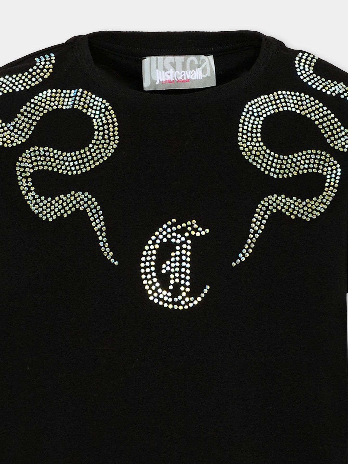 T-shirt nera per bambina con logo,Just Cavalli Kids,JGA26044TS BLACK BLACK
