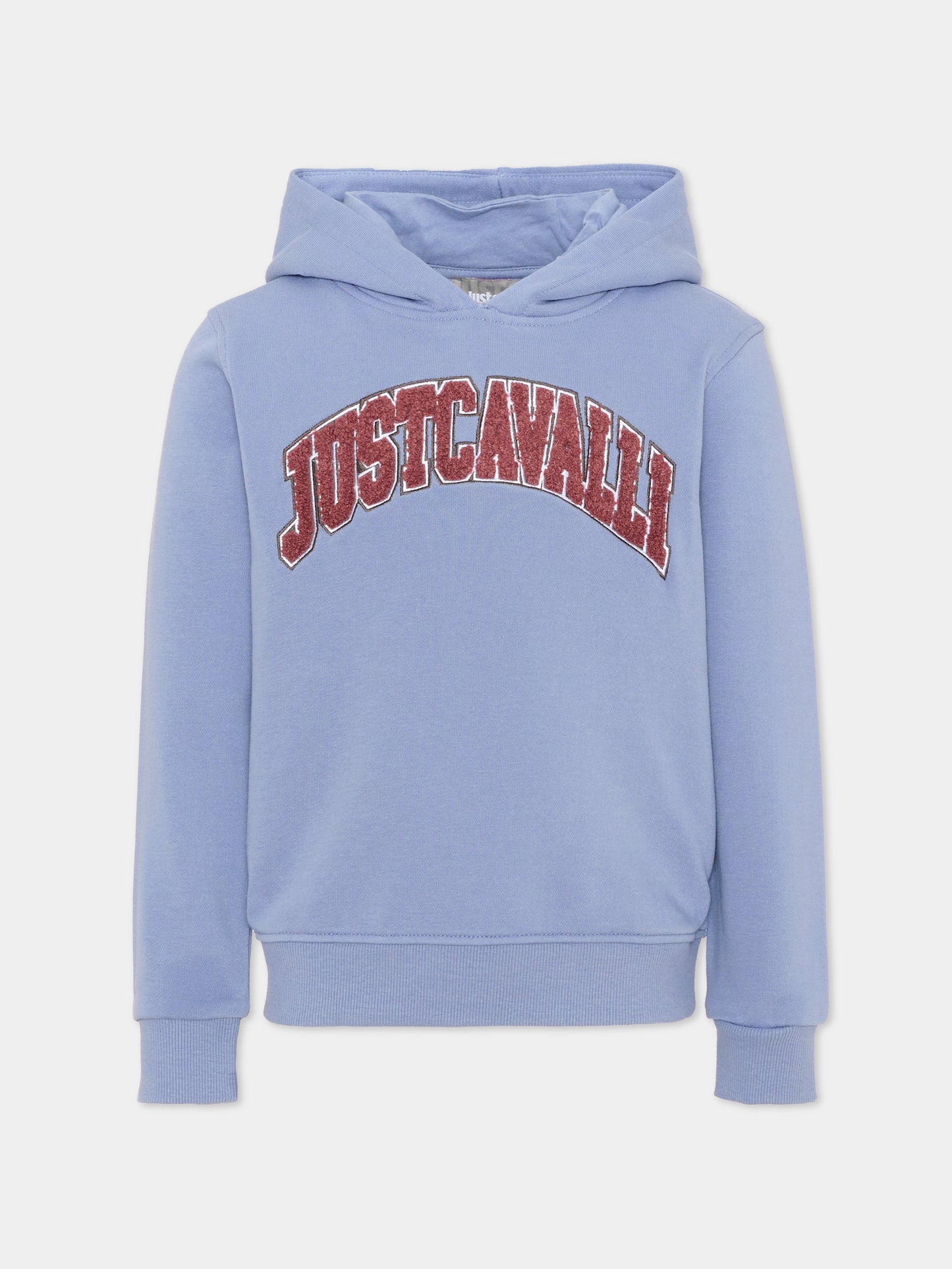 Felpa con cappuccio celeste per bambina con logo,Just Cavalli Kids,JGA26021FE BLUE_ENGL. BLUE ENGLISH