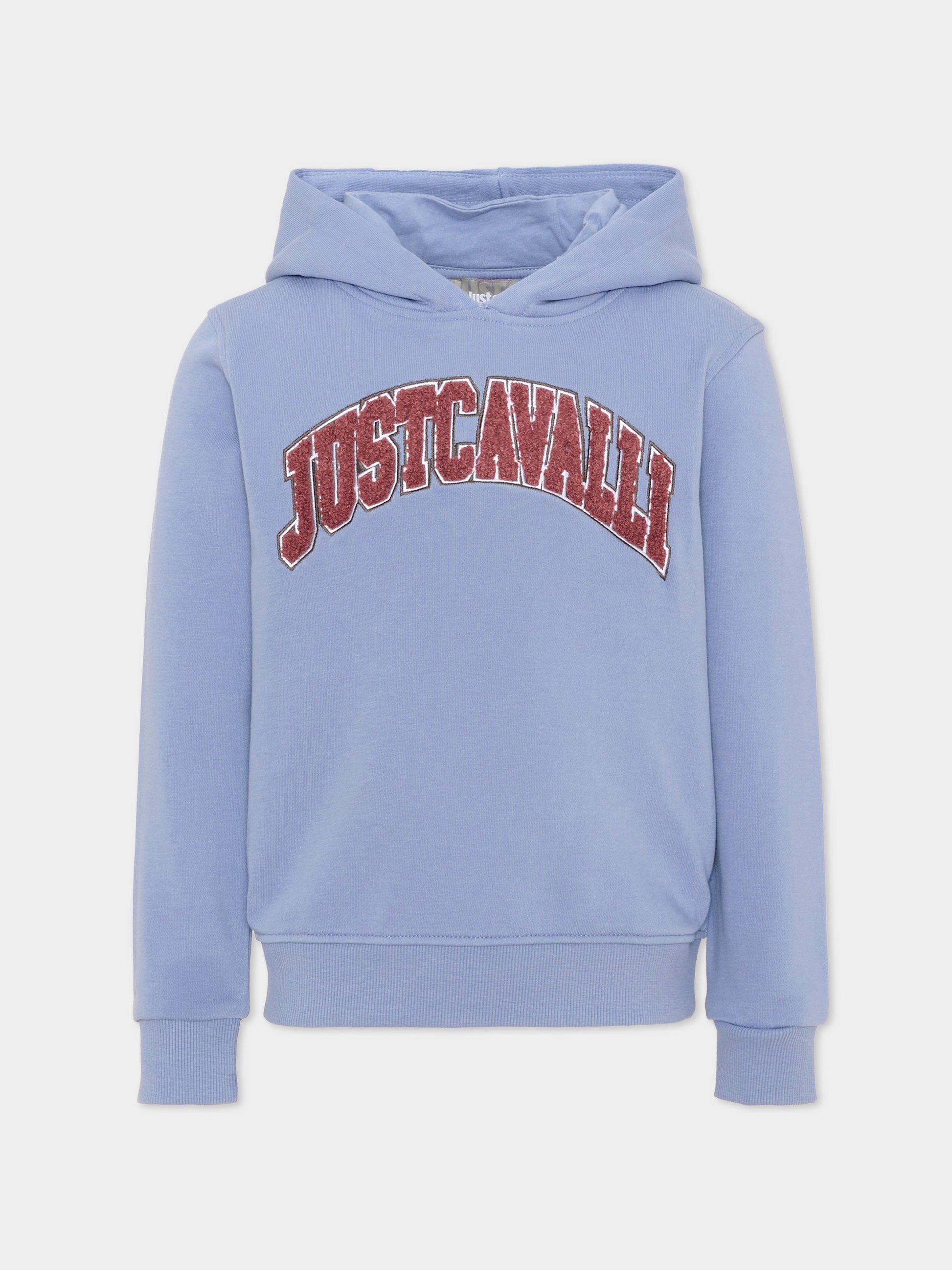Felpa con cappuccio celeste per bambina con logo,Just Cavalli Kids,JGA26021FE BLUE_ENGL. BLUE ENGLISH