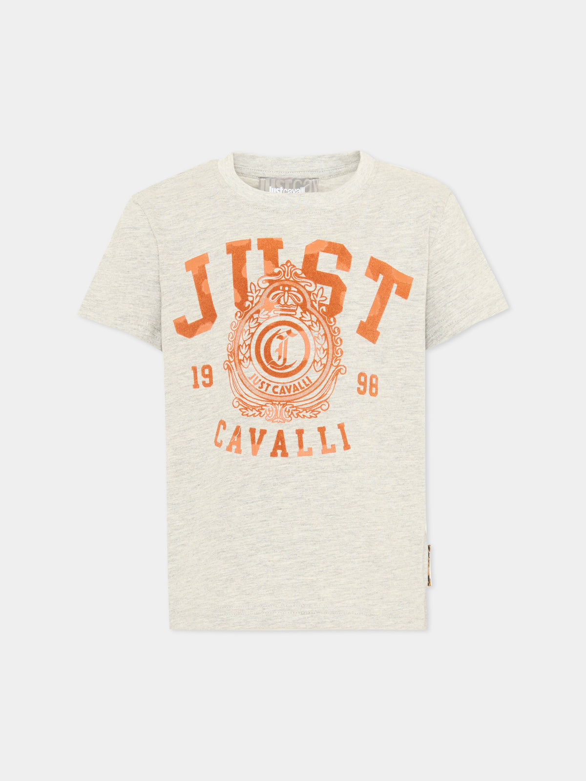 T-shirt a manica corta grigia per bambina con stampa,Just Cavalli Kids,JGA26105TS GREY_LIG.M GREY LIGHT MELANGE